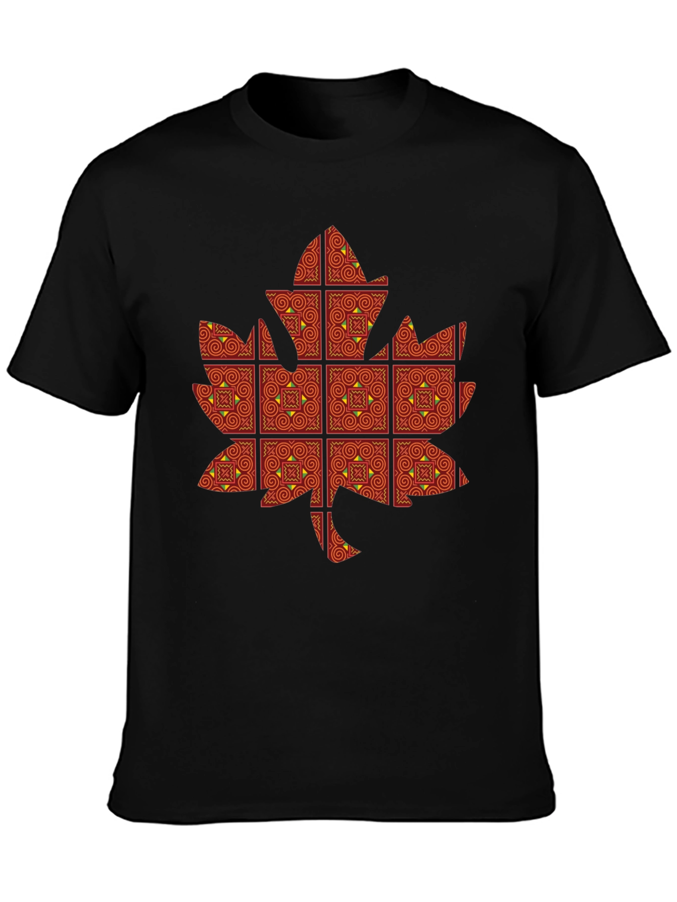 Black Maple Leaf Patterned T-Shirt view 3