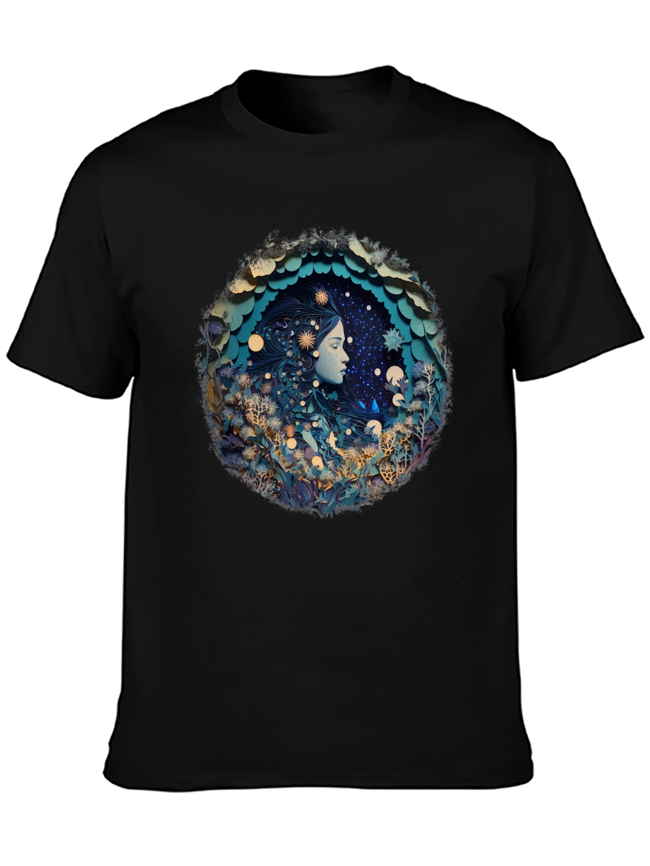 Black Celestial Dreamscape Graphic Tee - Black Cotton Blend view 3