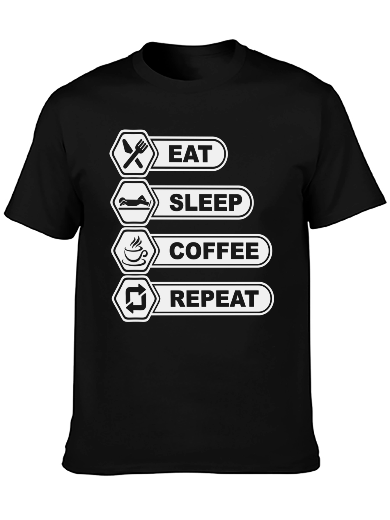 Black Eat Sleep Coffee Repeat Graphic Tee - Black view 3