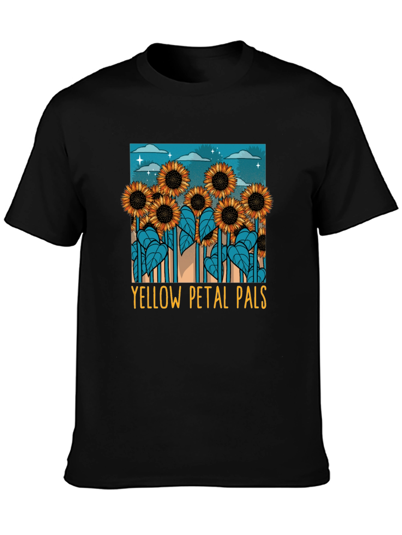 Black Sunflower Graphic Tee - Yellow Petal Pals T-Shirt view 3