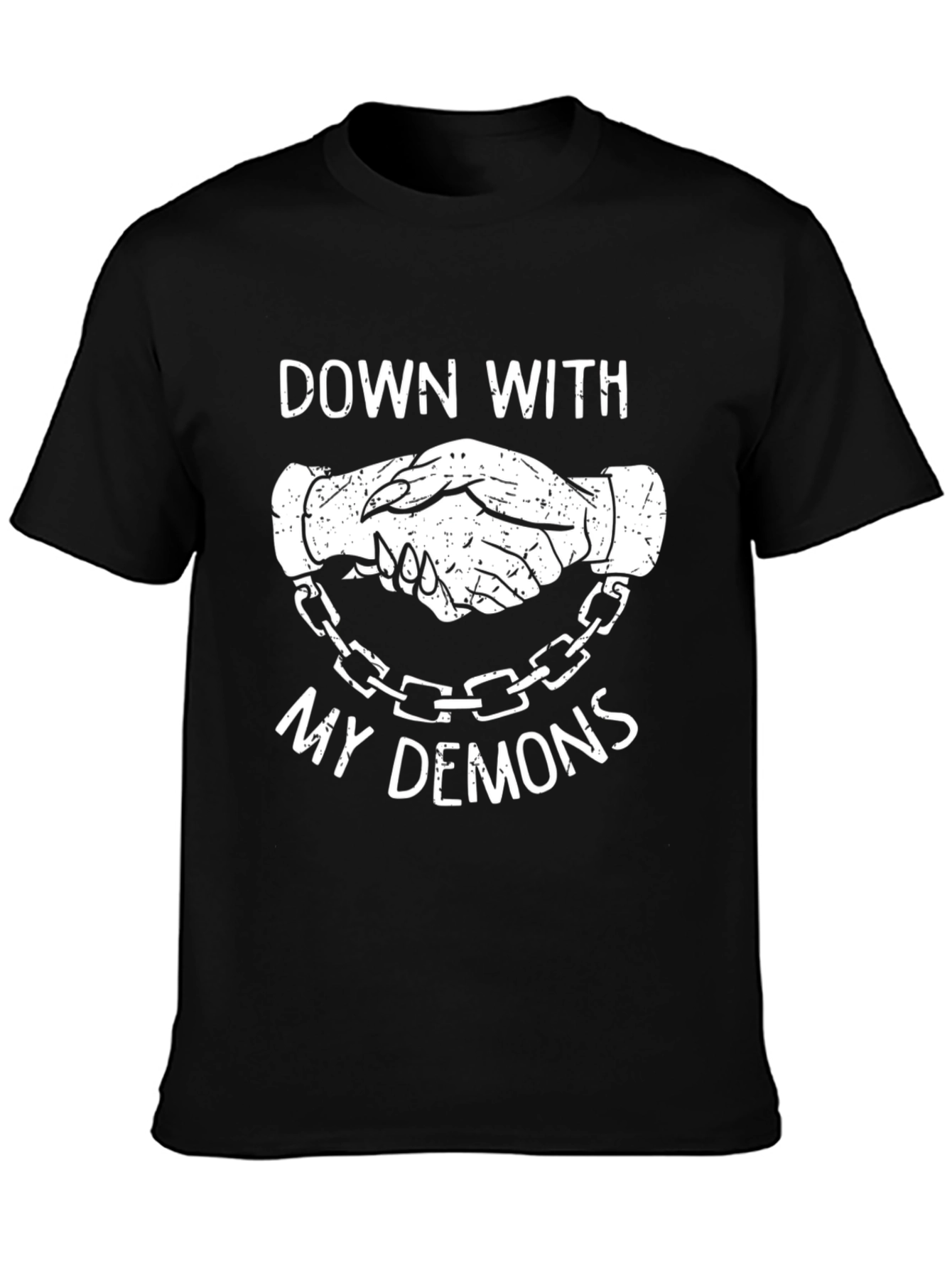Black Down With My Demons Graphic Tee - Chain Handshake Design view 3