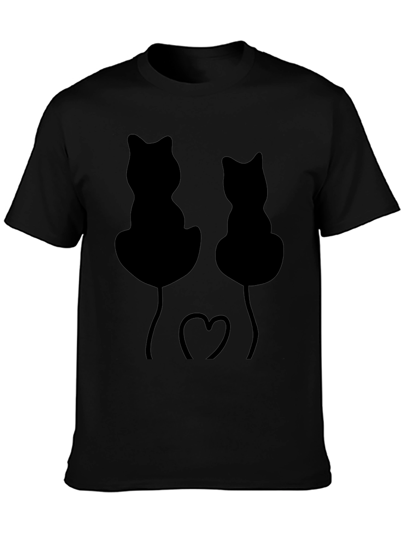 Black Whimsical Black Cat Heart T-Shirt view 3