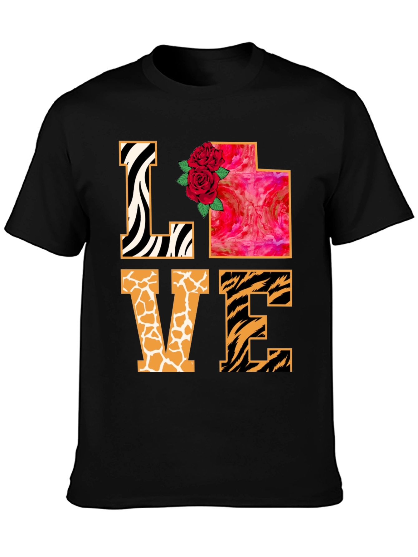 Black LOVE Animal Print Graphic T-Shirt view 3