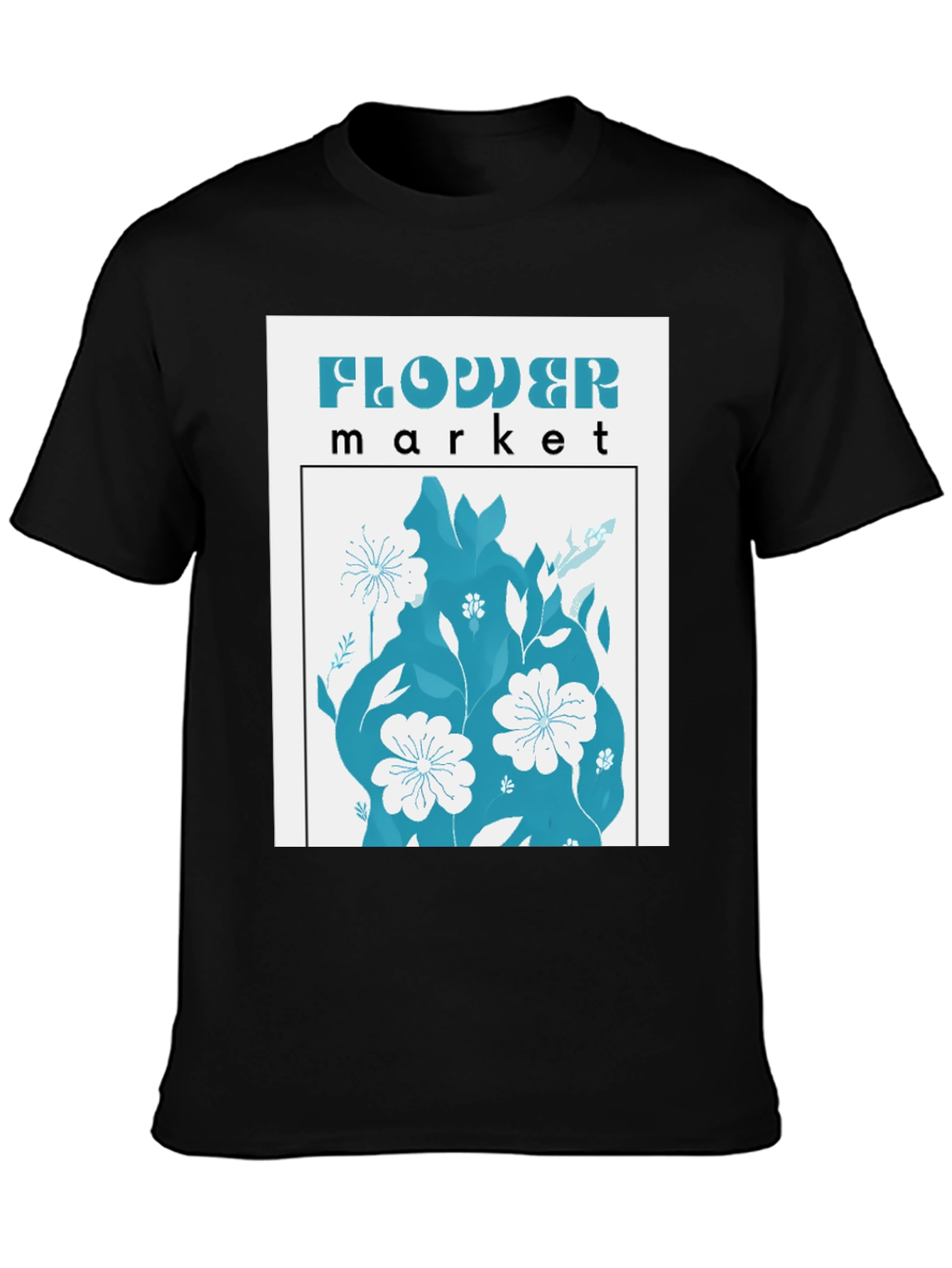 Black Floral Market Graphic Tee - Soft Cotton Blend T-Shirt view 3