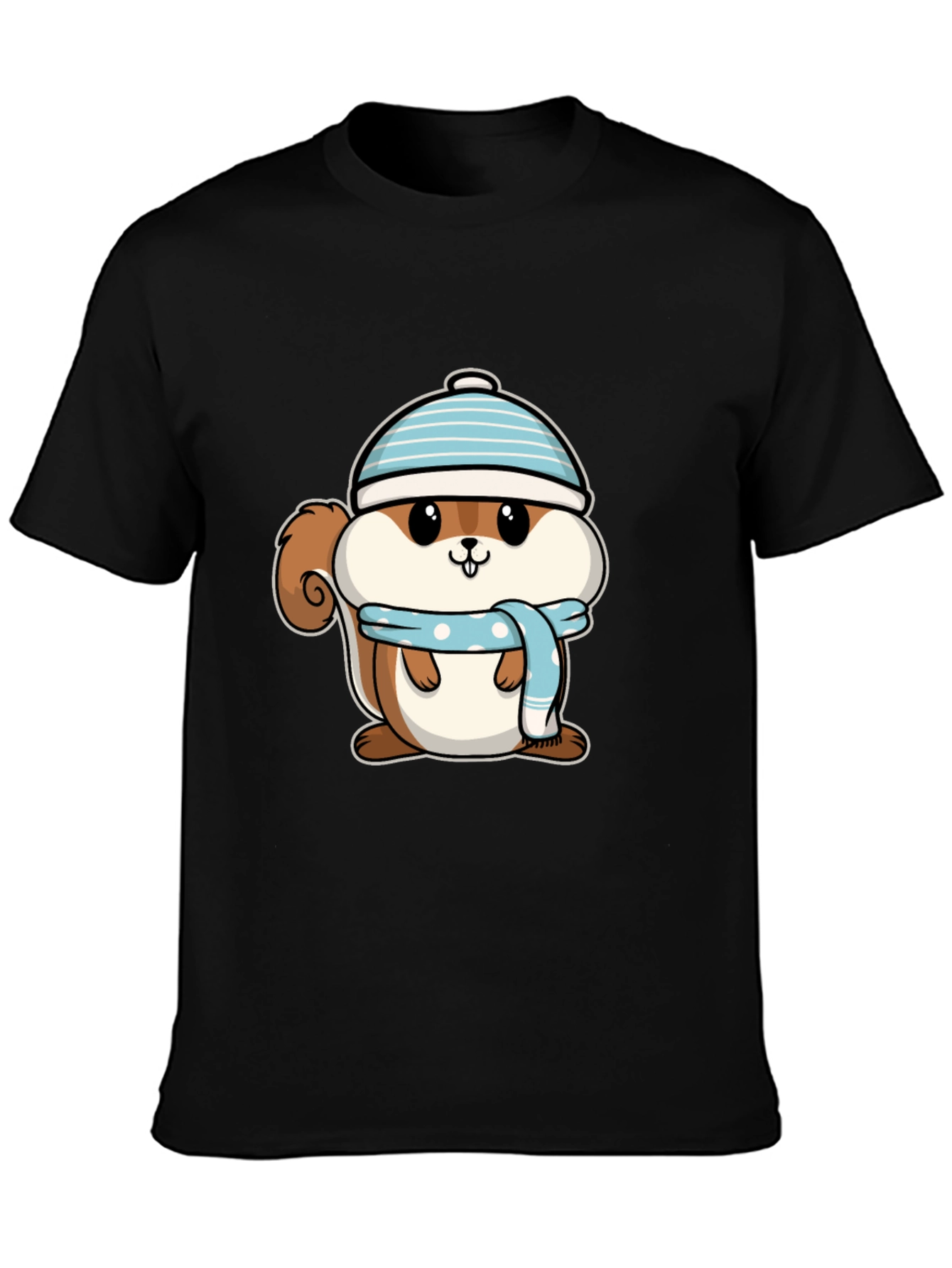 Black Cute Squirrel in Hat T-Shirt - Black view 3