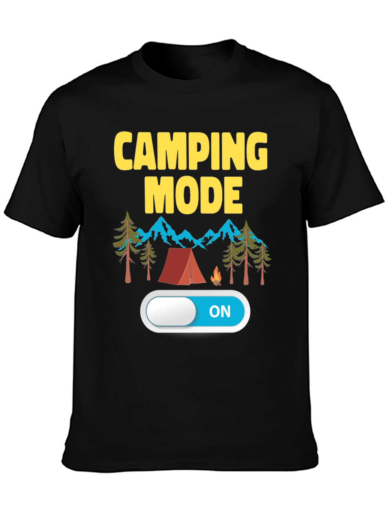 Black Camping Mode ON Black T-Shirt view 3