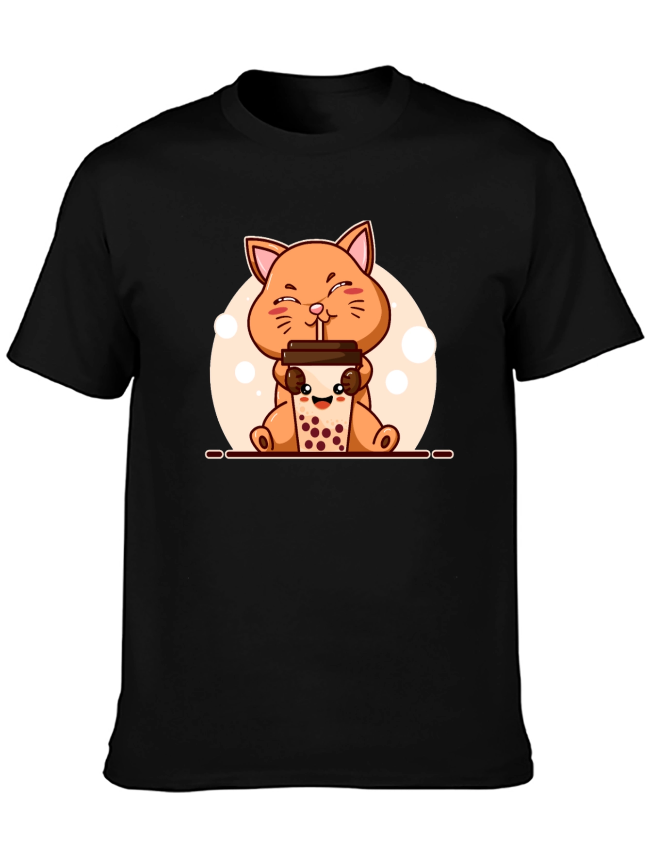 Black Cute Cat Boba Tea Graphic T-Shirt - Unisex view 3