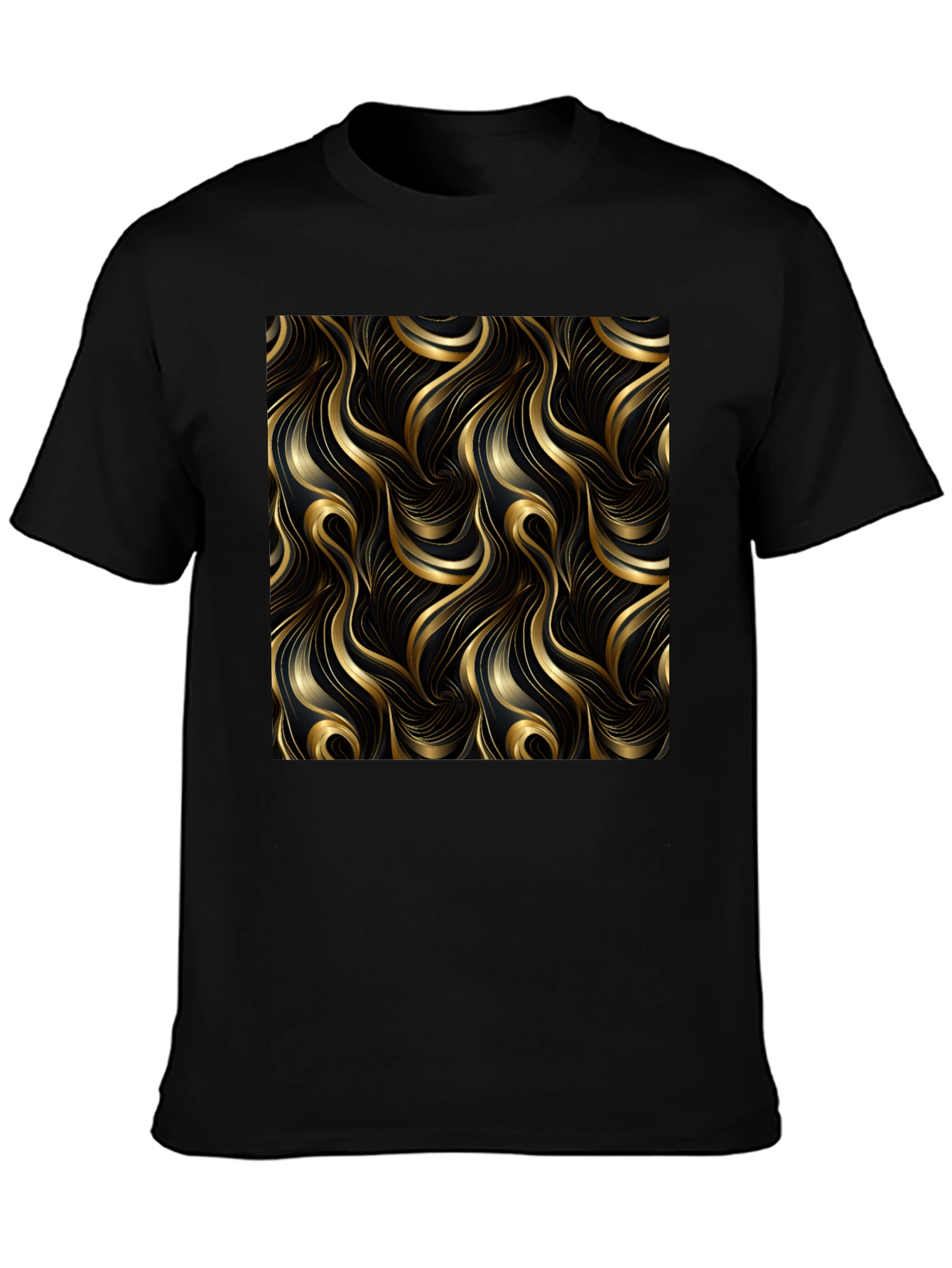 Elegant Black T-Shirt with Gold Wave Design - 3