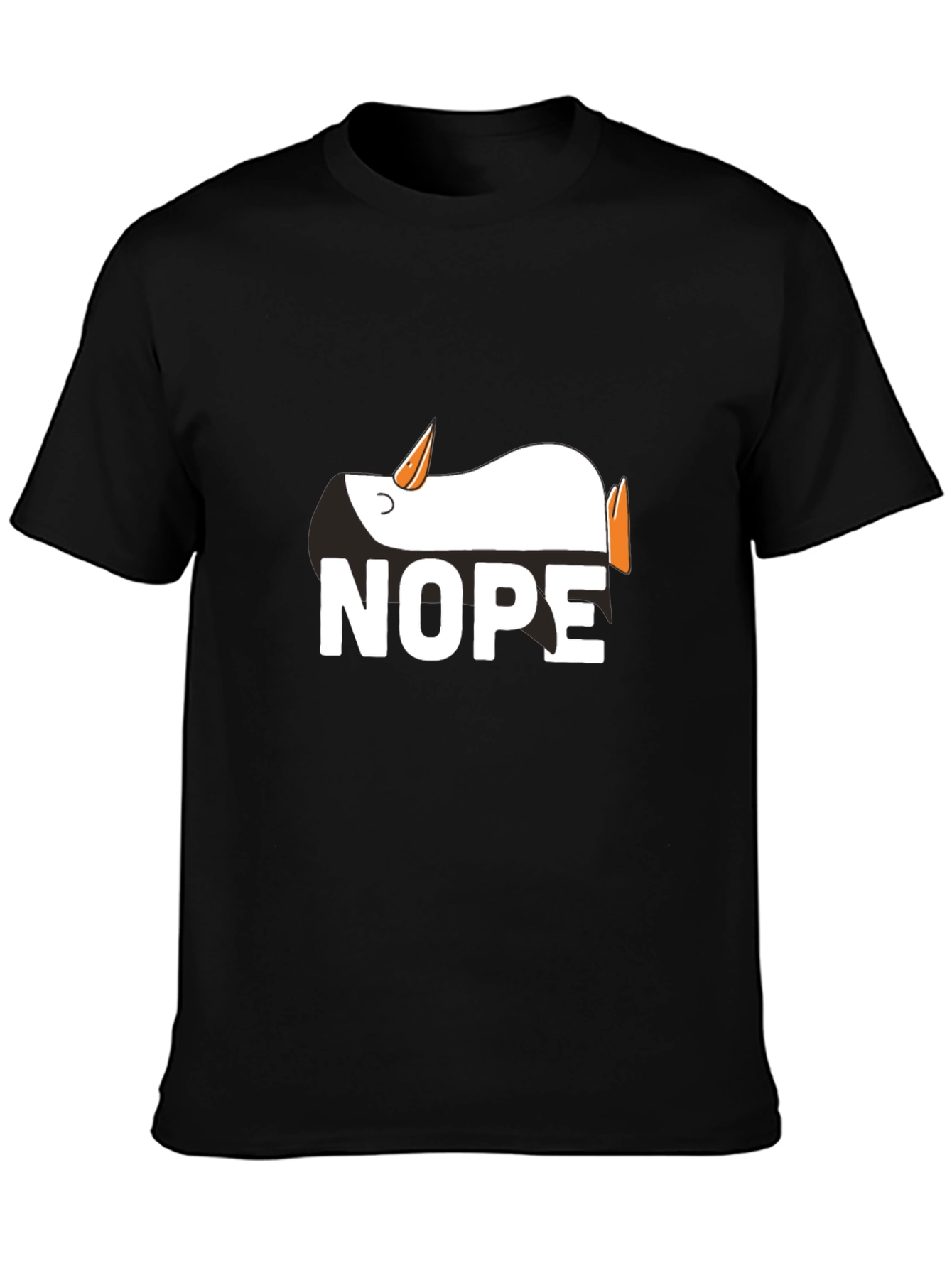 Black Nope Penguin Graphic Tee - Funny Relaxed T-Shirt view 3