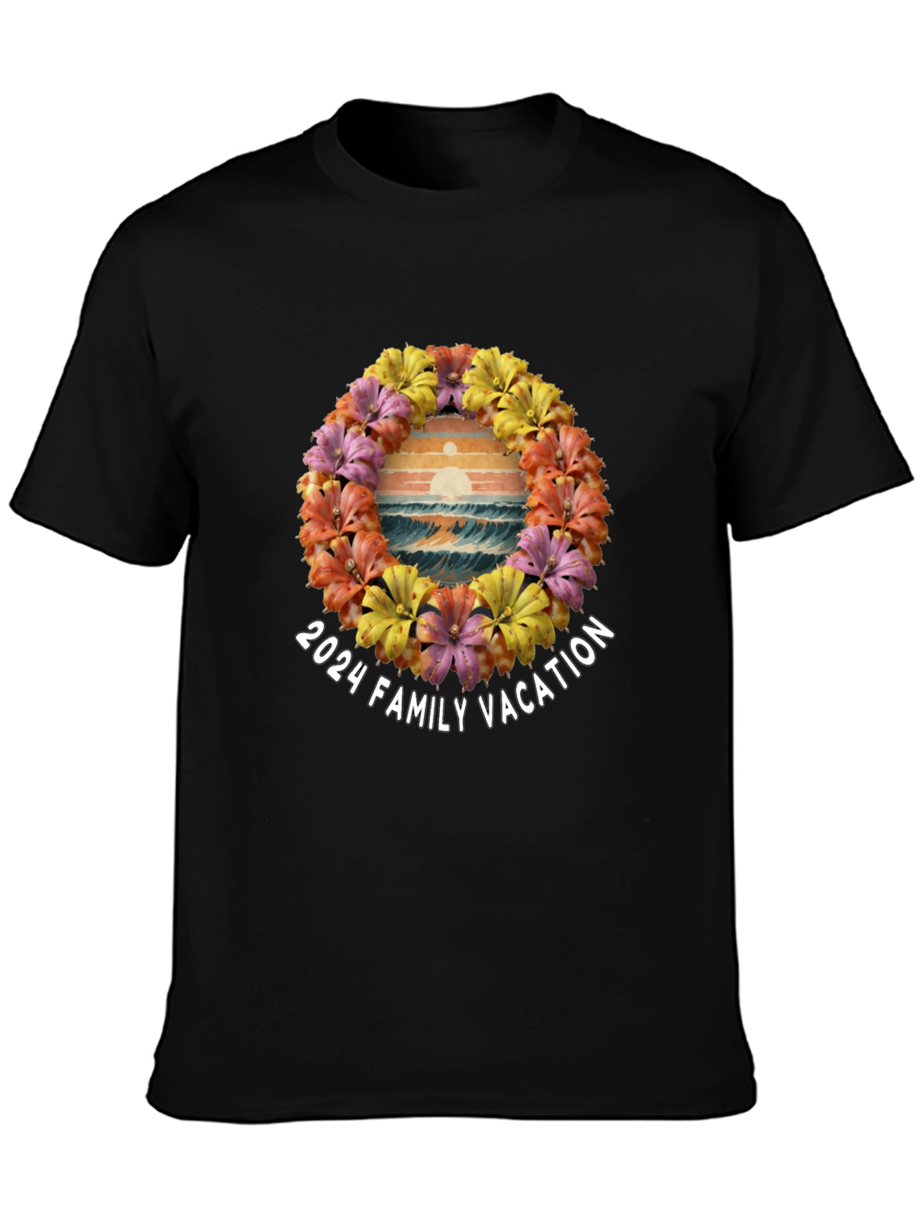 Black 2024 Family Vacation Floral Beach T-Shirt view 3