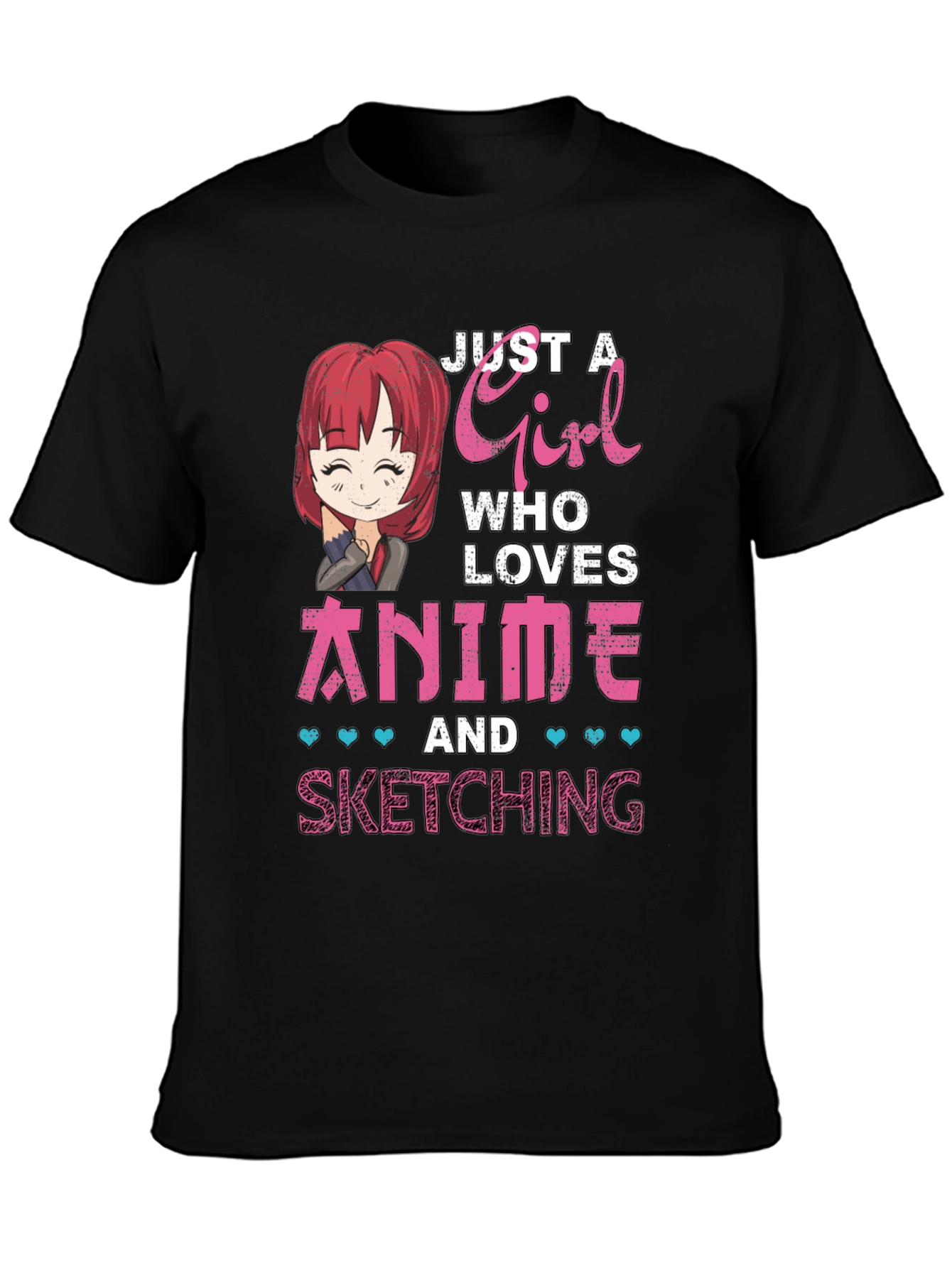 Black Anime Girl Sketching T-Shirt - Cute Manga Lover Tee view 3