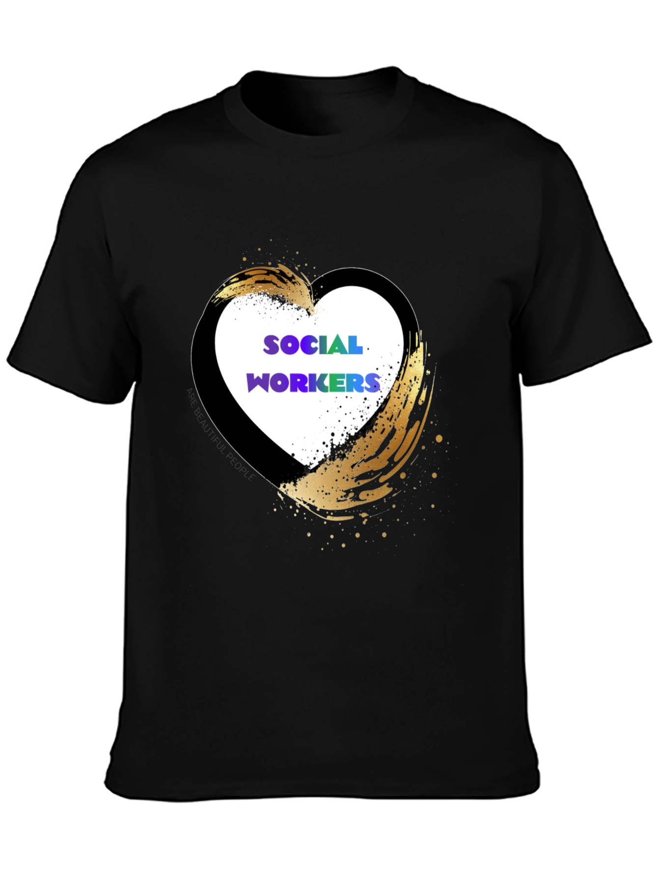 Black Social Worker Heart Graphic Tee - Black Cotton Casual Shirt view 3