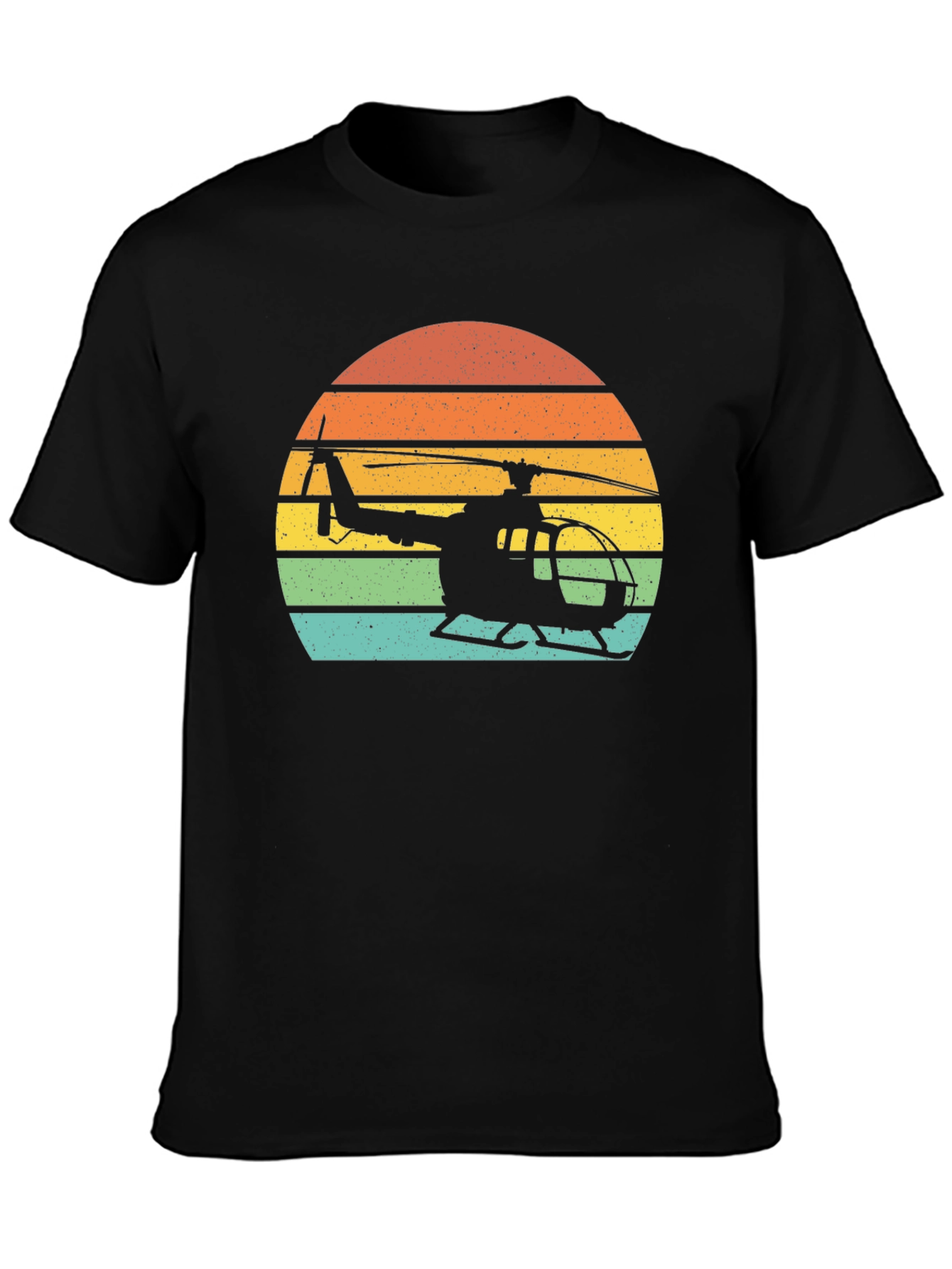 Black Vintage Helicopter Sunset Graphic T-Shirt view 3