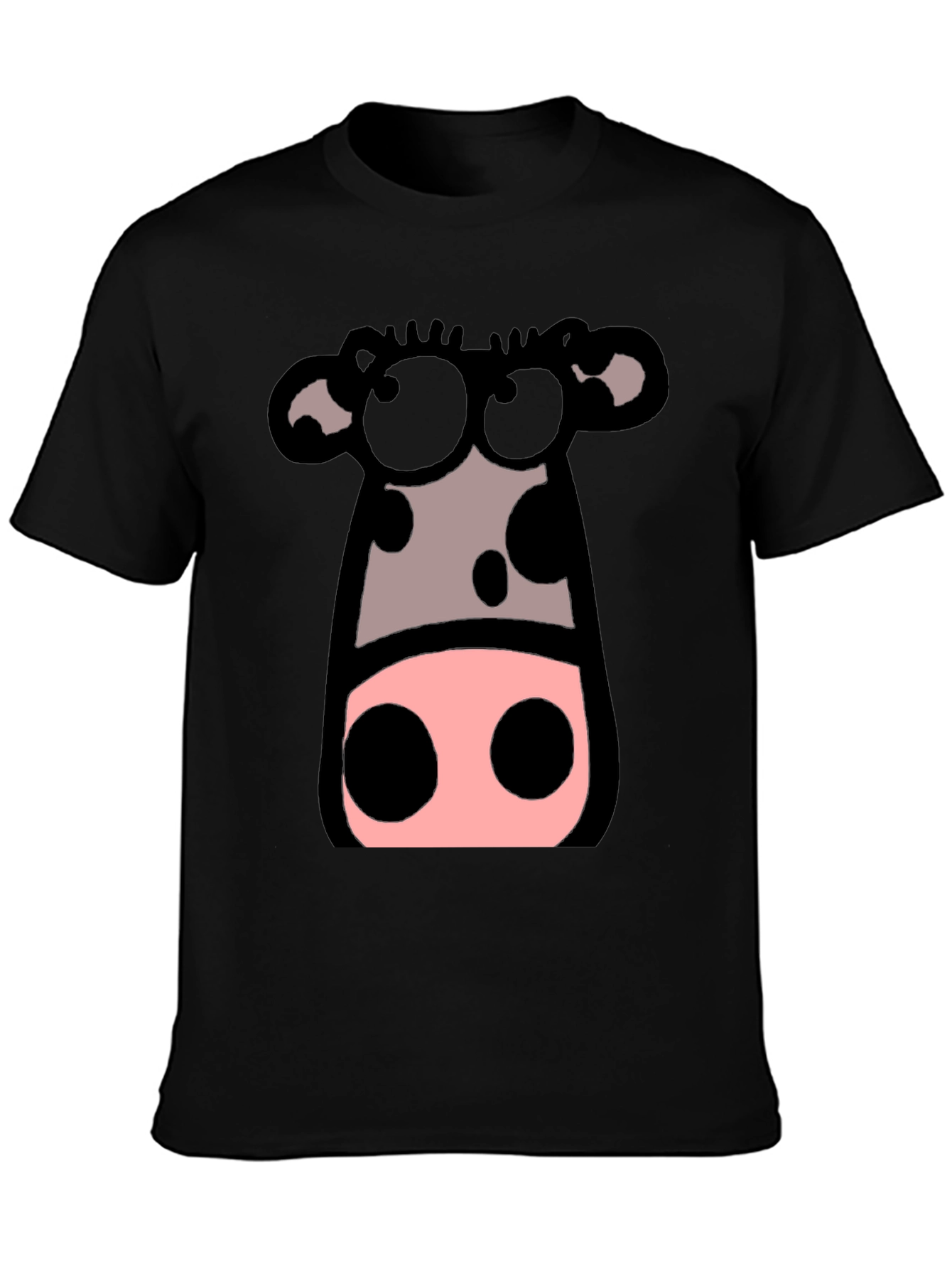 Black Cartoon Cow Graphic Tee - Black Crew Neck T-Shirt view 3