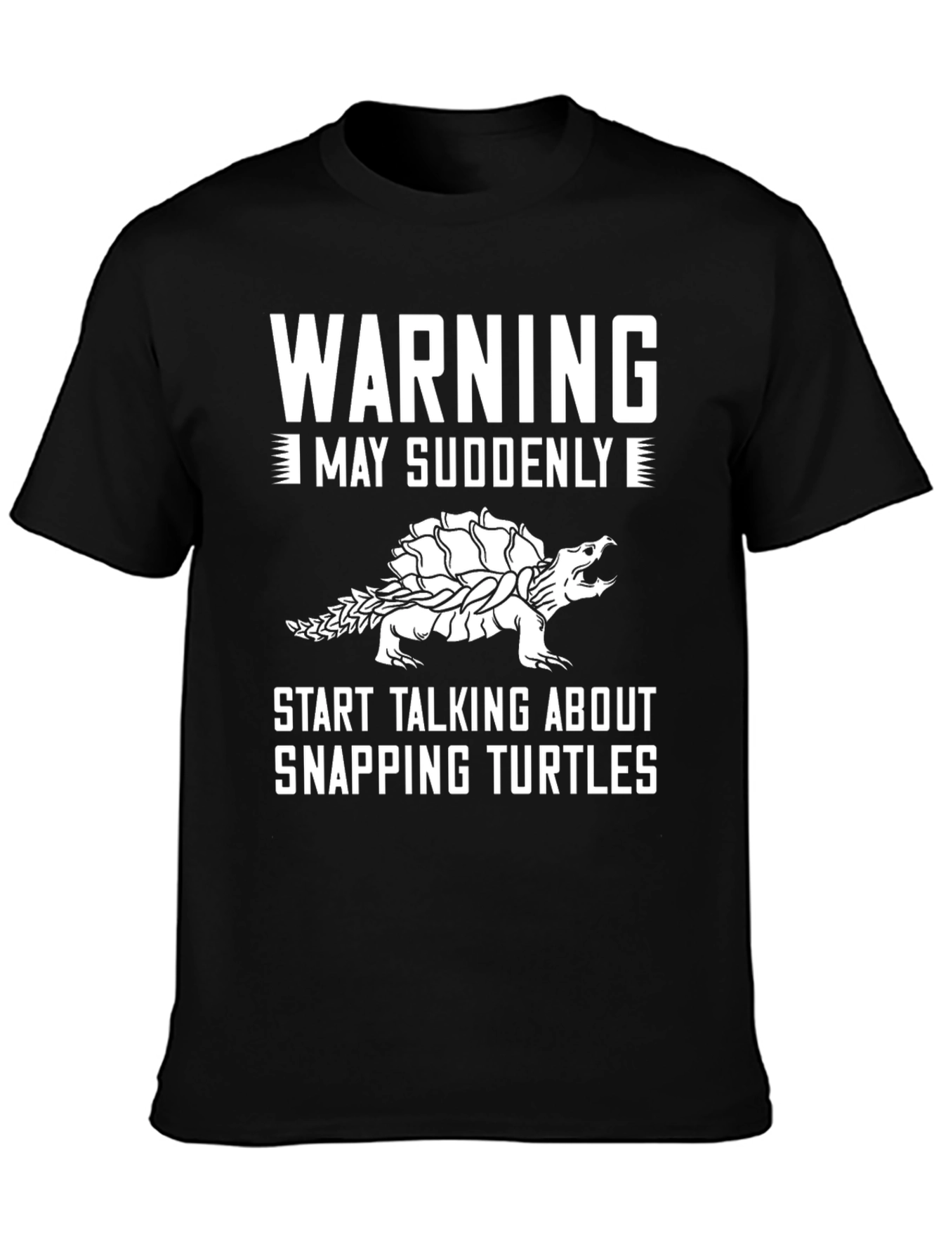 Black Warning Snapping Turtle Graphic T-Shirt view 3