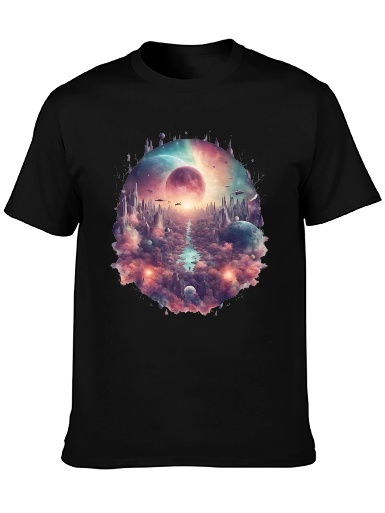 Black Sci-Fi Landscape Graphic T-Shirt view 3