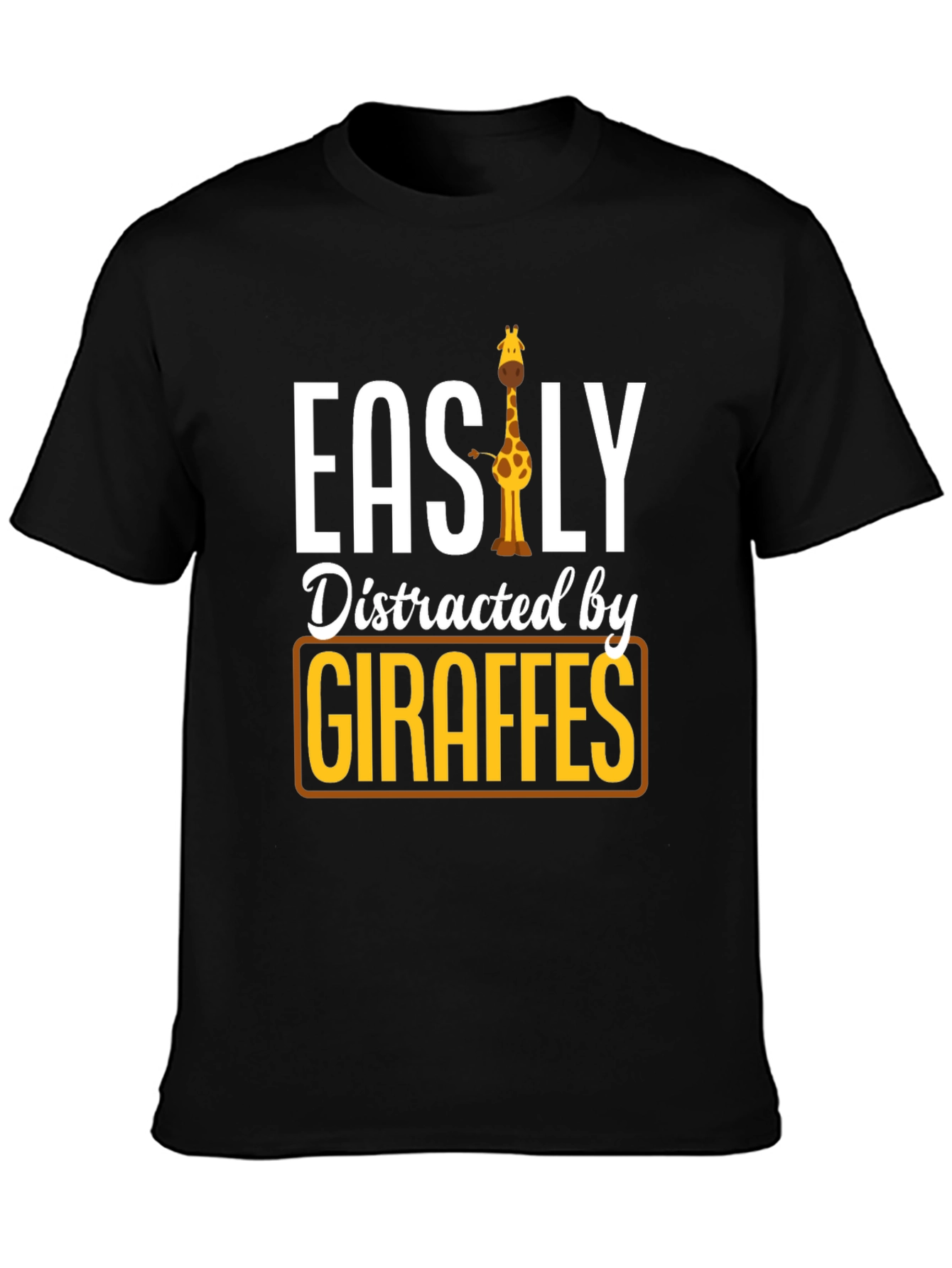 Black Easily Distracted By Giraffes T-Shirt view 3