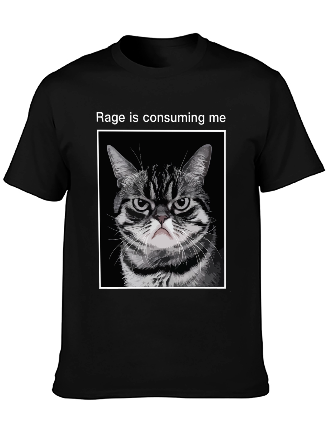 Black Rage Cat T-Shirt - Funny Angry Kitten Tee view 3