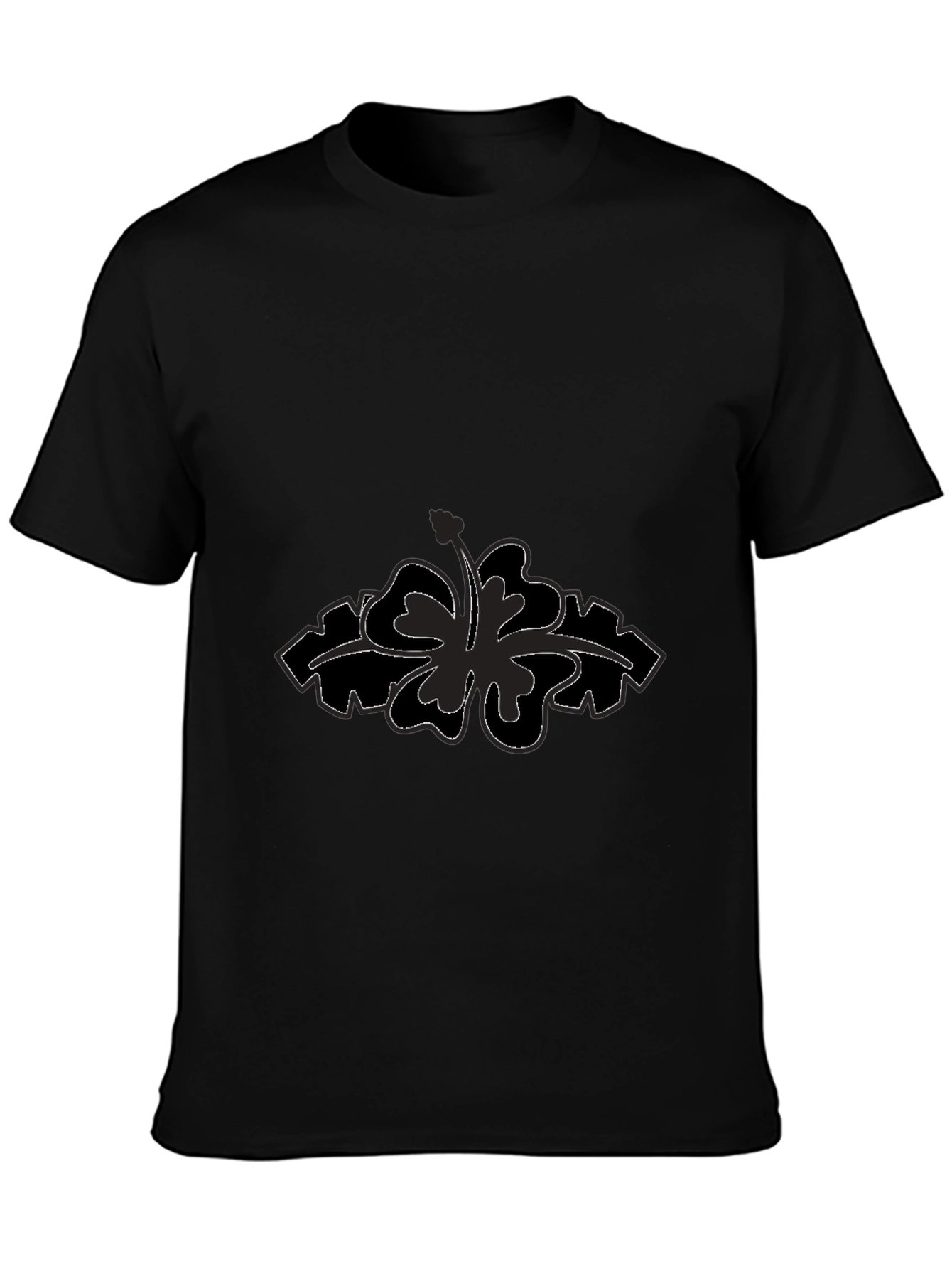 Black Men's Black T-Shirt with Flower Design view 3