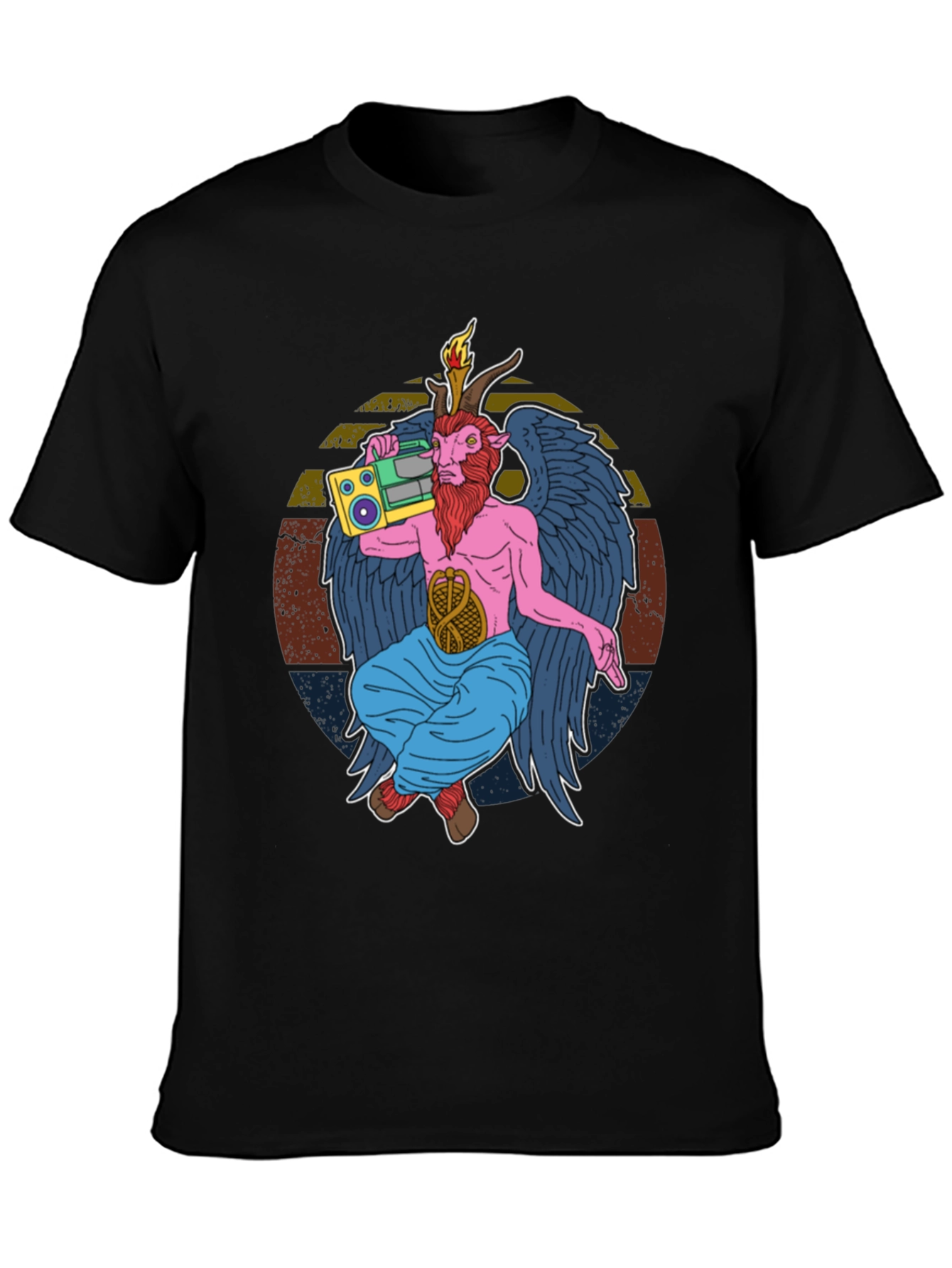 Black Retro Boombox Baphomet Graphic T-Shirt view 3