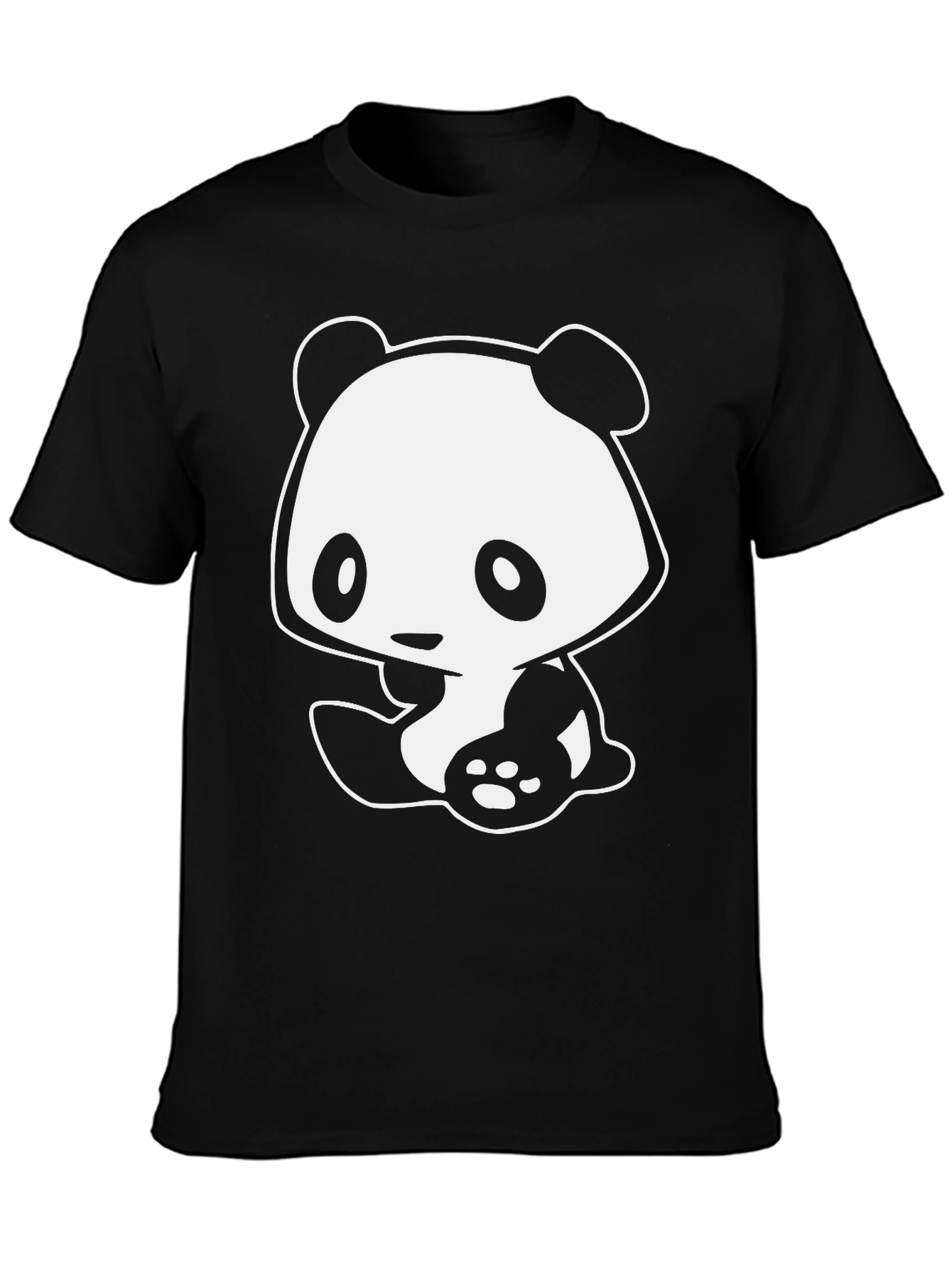 Black Cute Panda Graphic Black T-Shirt view 3