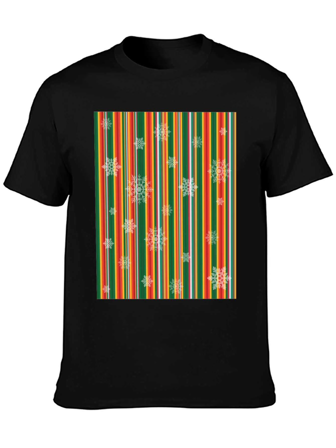 Black Festive Striped Snowflake T-Shirt view 3