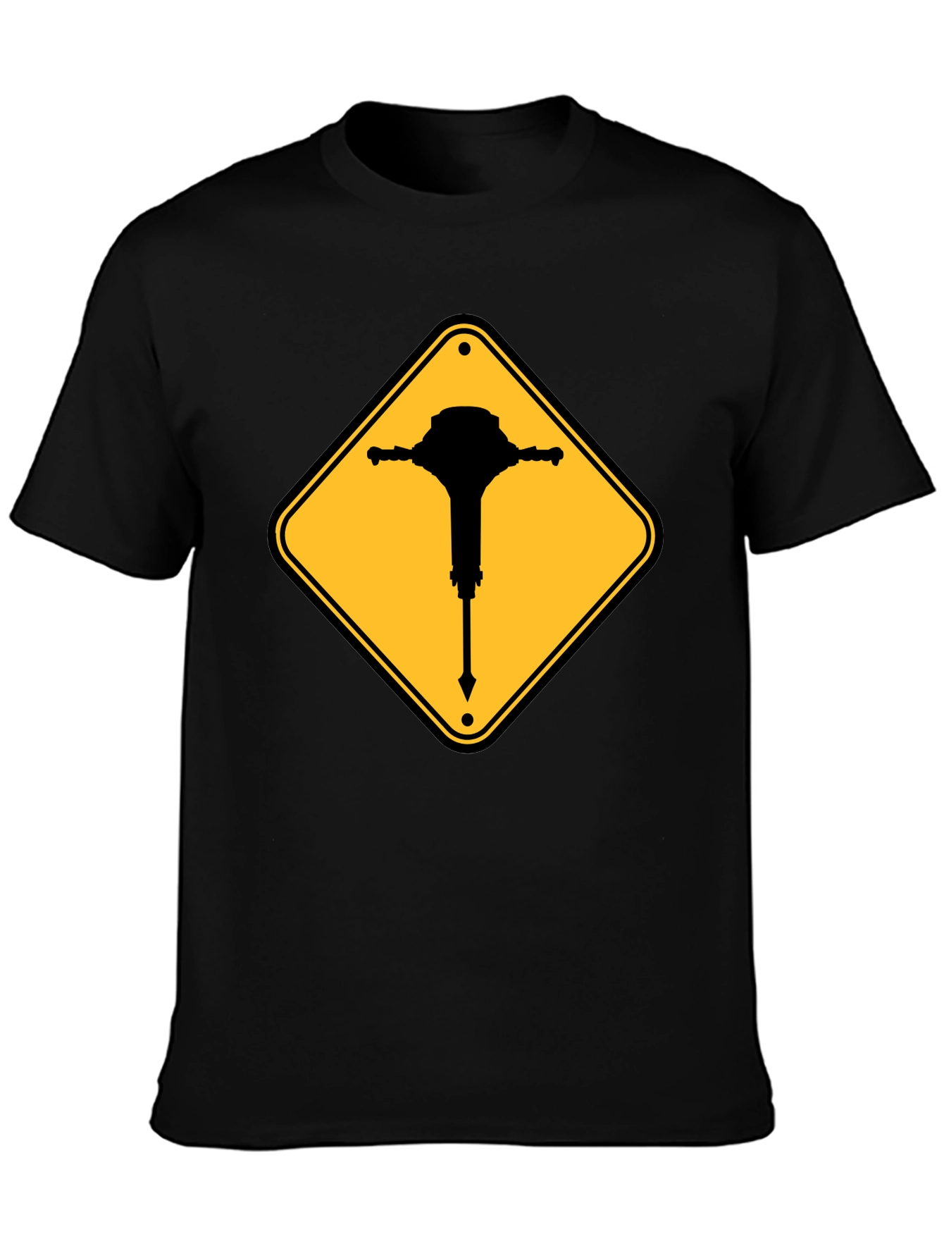 Black Warning Jackhammer T-Shirt - Construction Zone Tee view 3