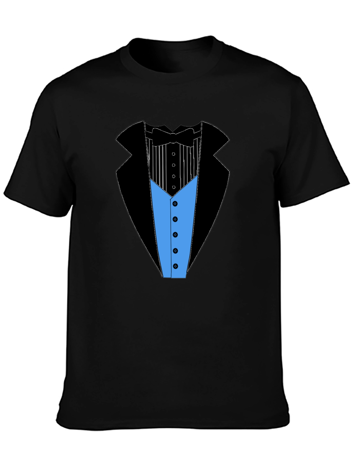 Black Tuxedo Print Men's Black T-Shirt view 3