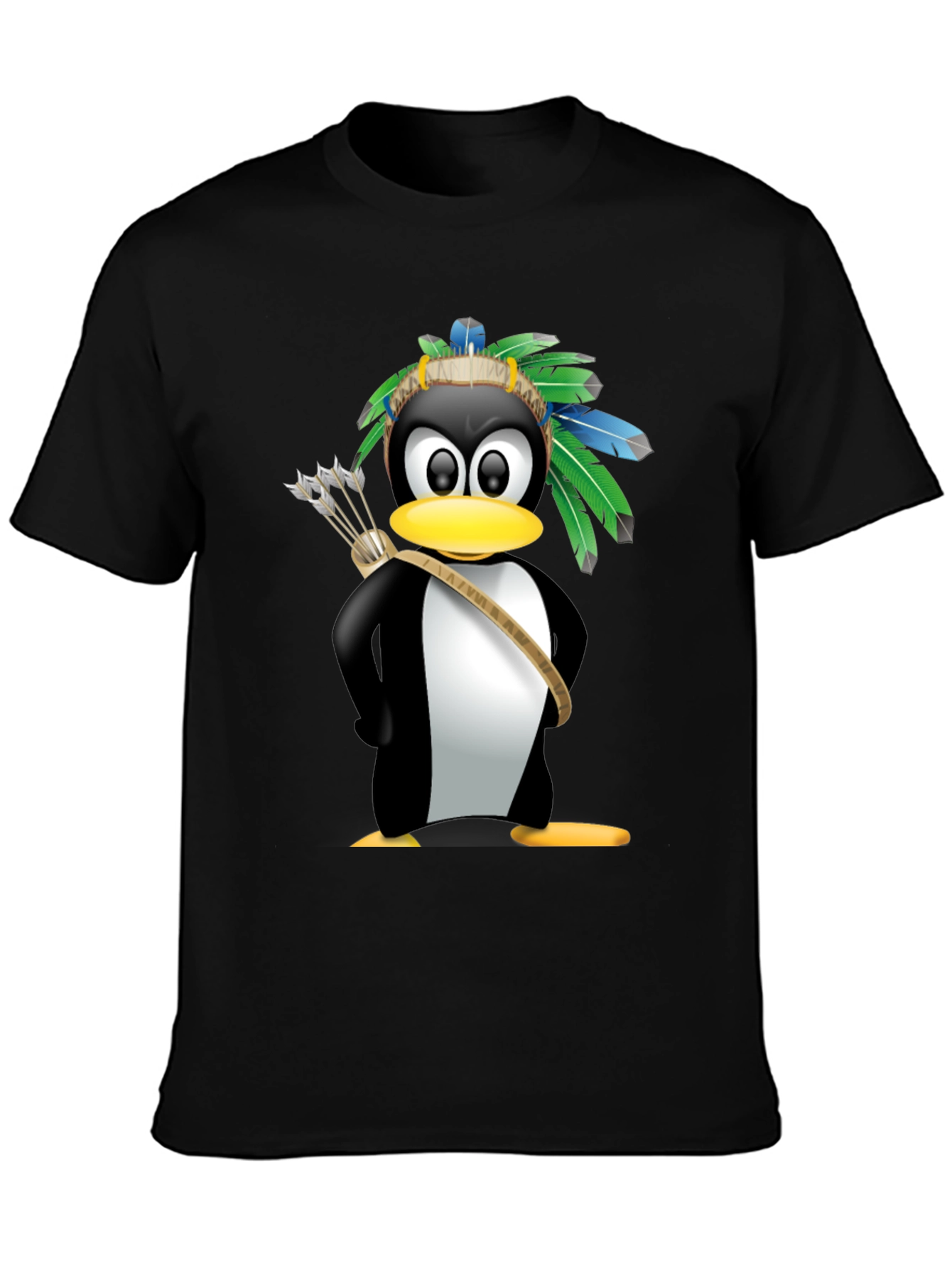 Black Native American Penguin Graphic Tee - Black view 3