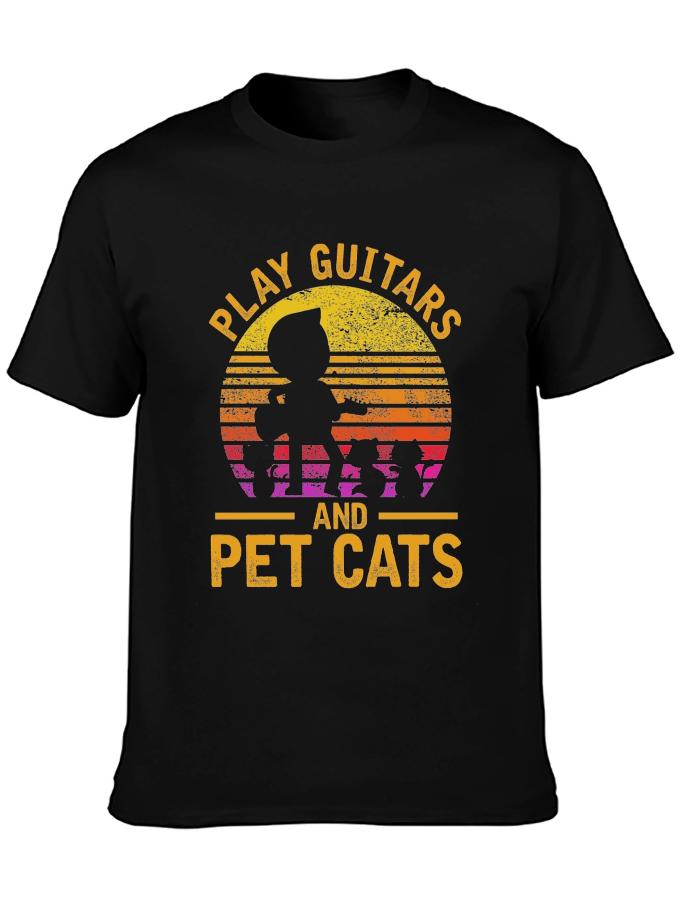 Black Play Guitars and Pet Cats Black T-Shirt view 3