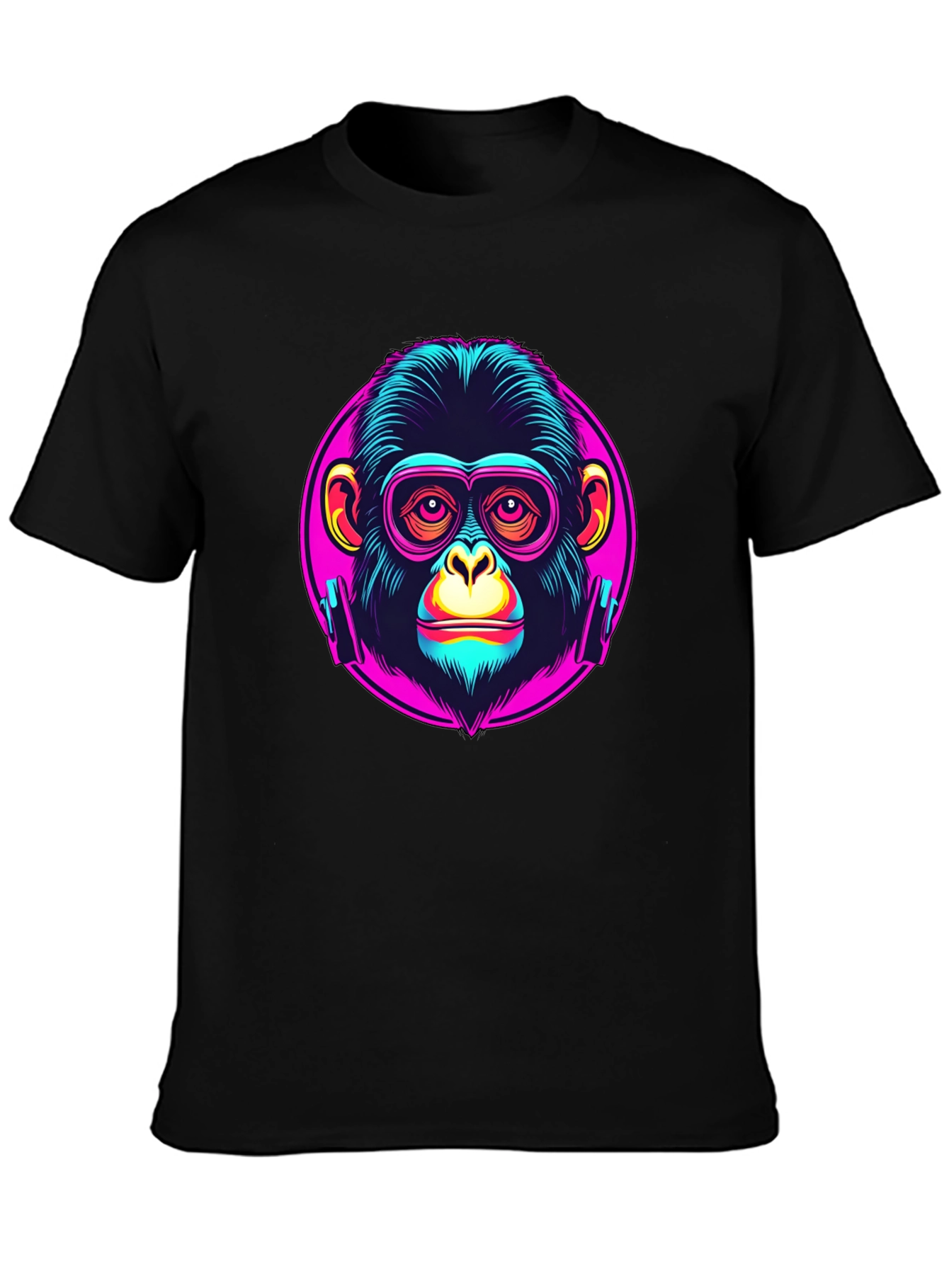 Black Funky Monkey Graphic T-Shirt - Neon Ape Design view 3