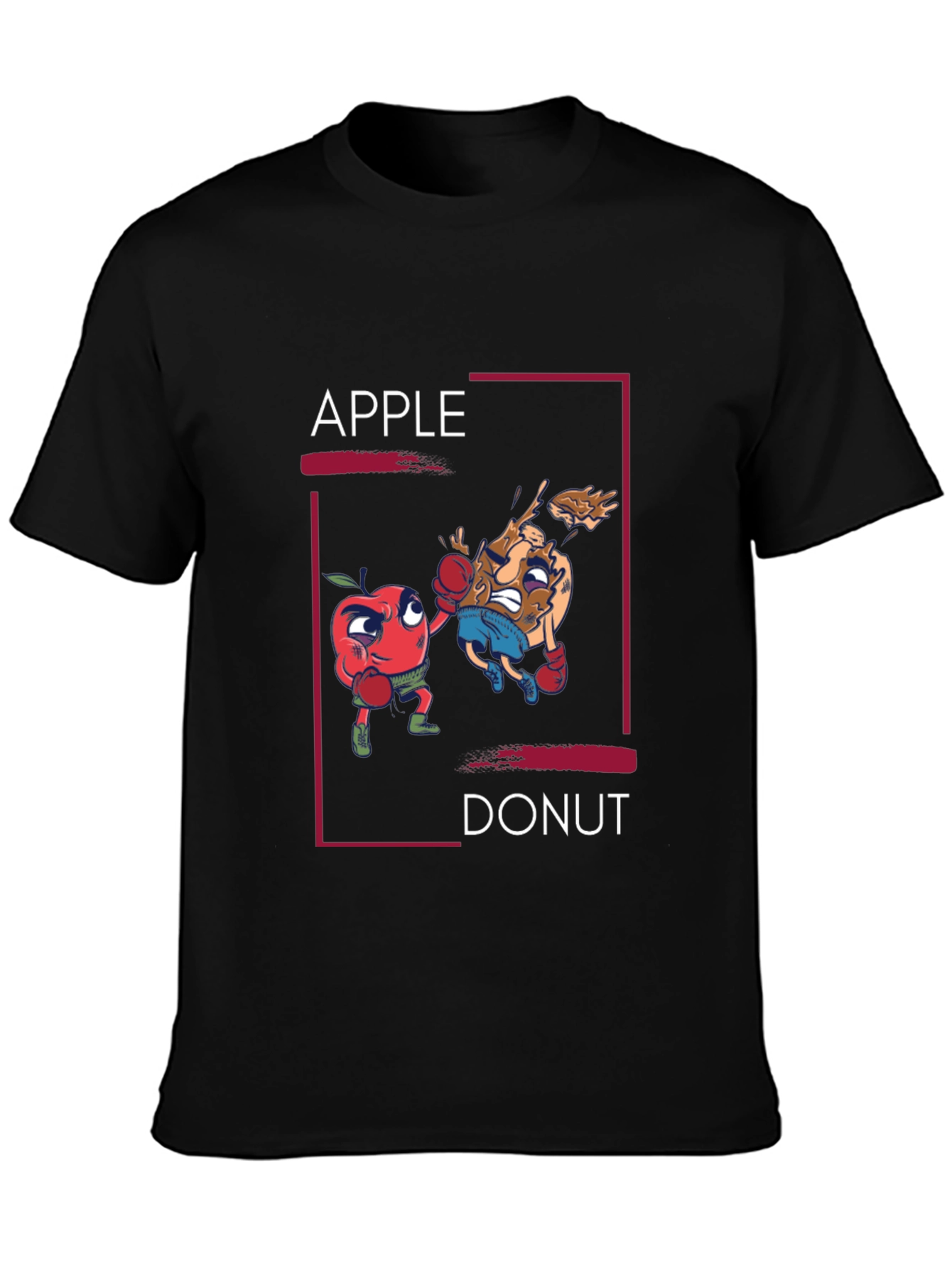 Black Apple vs Donut Boxing Match Graphic T-Shirt view 3