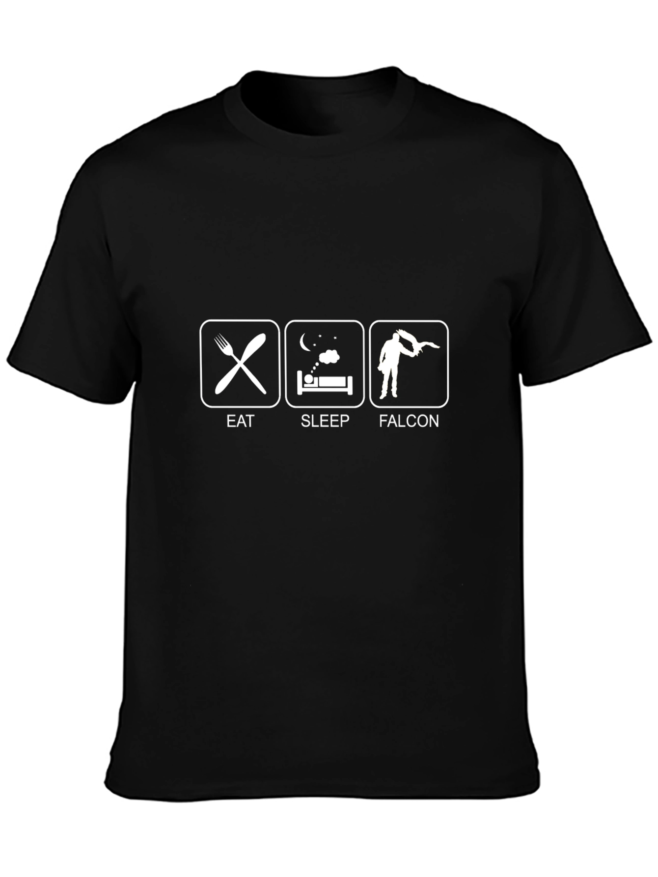 Black Eat Sleep Falcon Funny Graphic Tee Shirt view 3