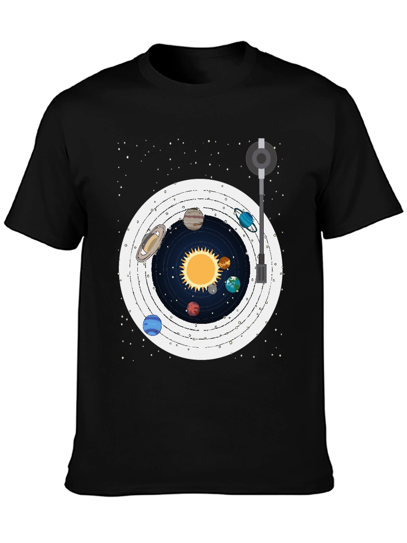 Black Planetary Turntable T-Shirt view 3