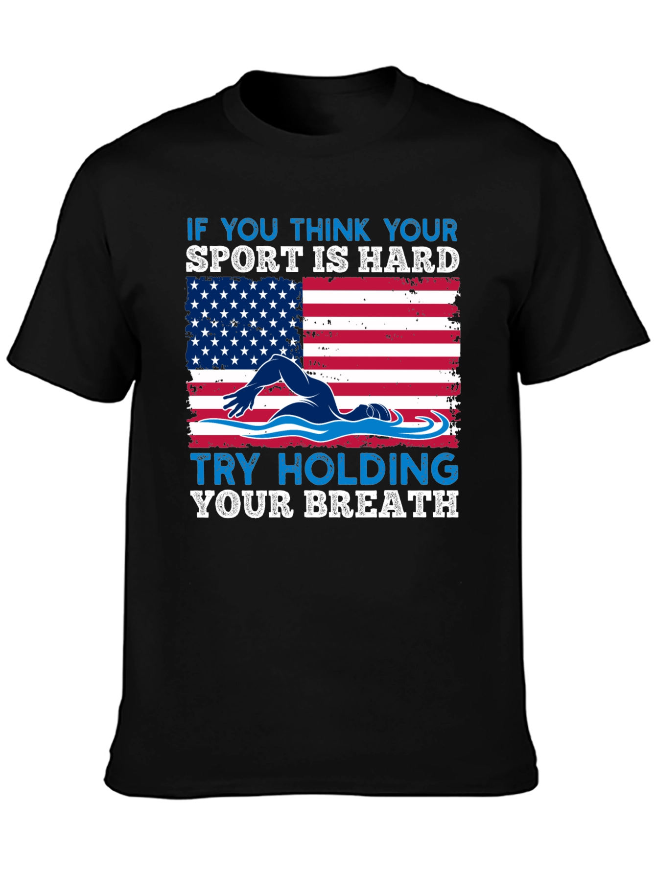 Black Swimming American Flag T-Shirt - Try Holding Your Breath view 3