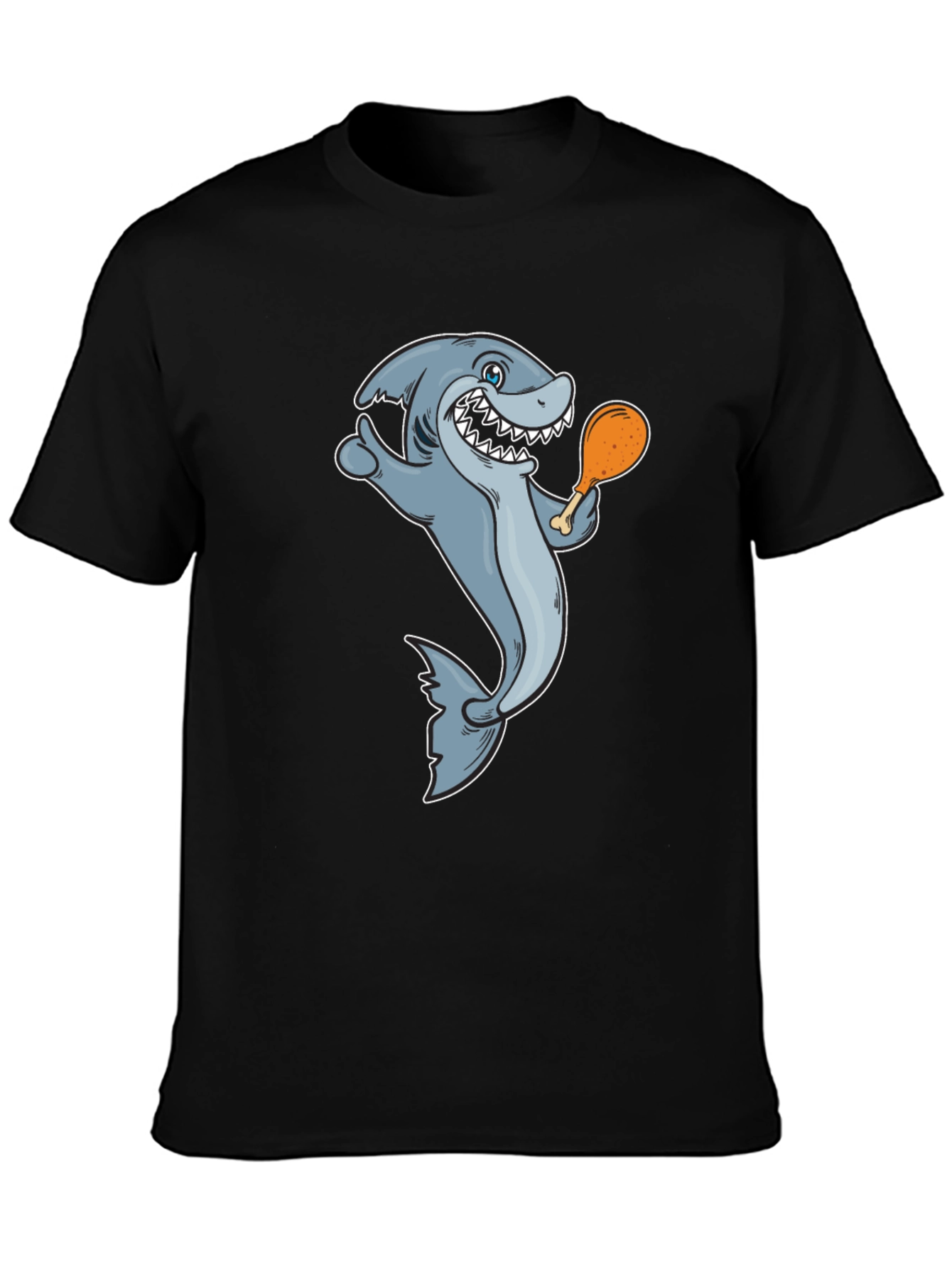 Black Shark Eating Chicken Leg Graphic Tee - Black view 3