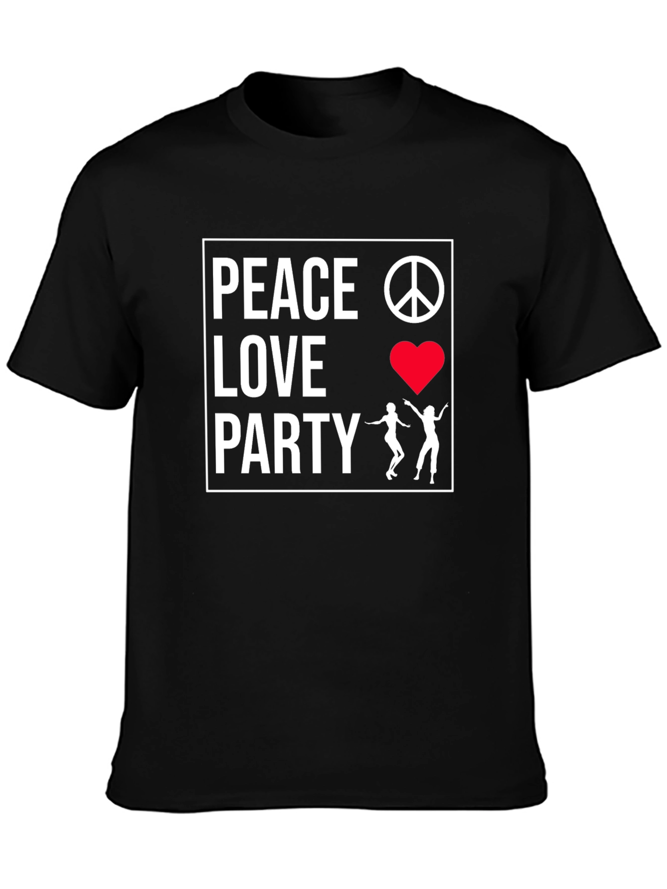 Black Peace Love Party Graphic Tee - Black view 3