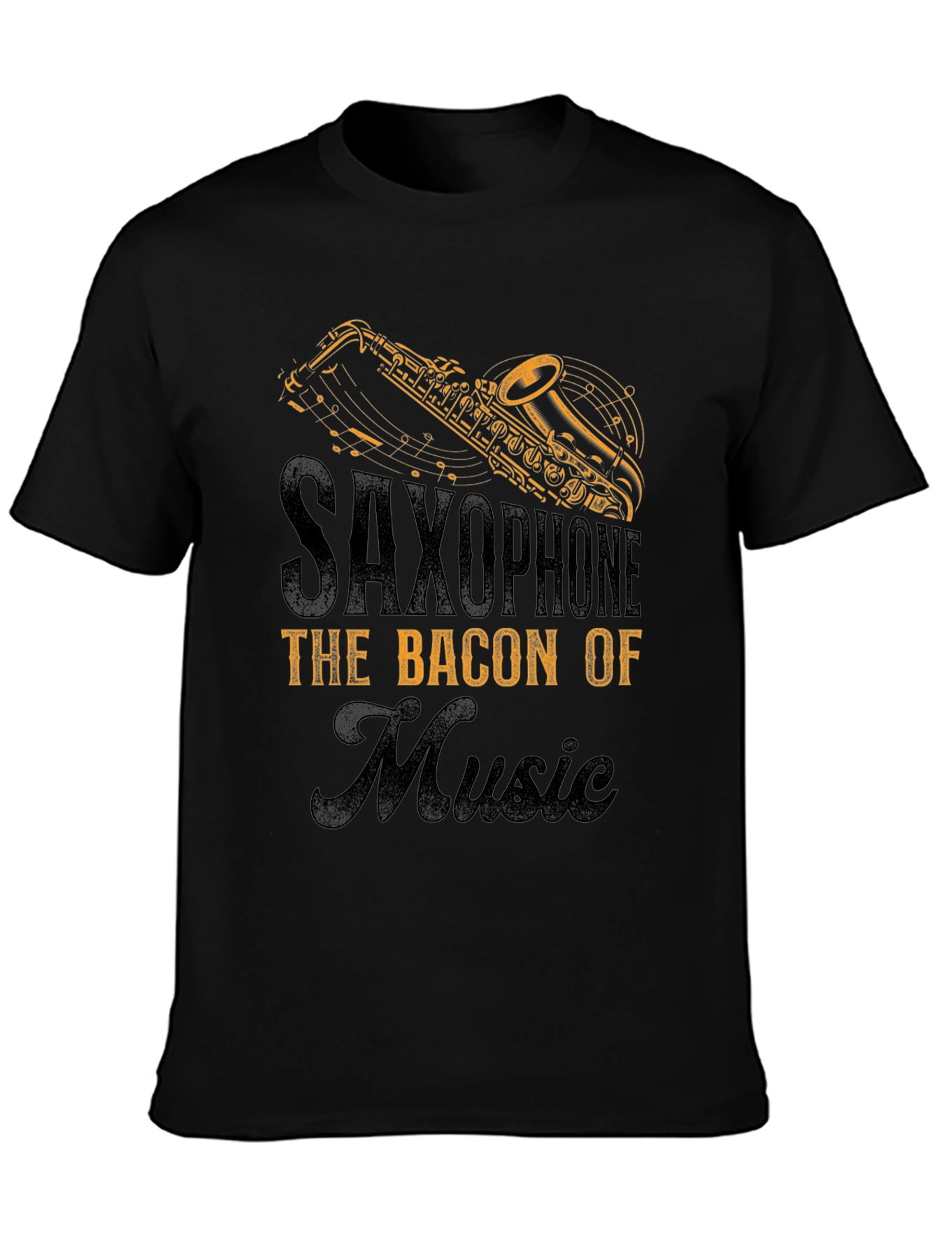 Black Saxophone Bacon of Music T-Shirt view 3