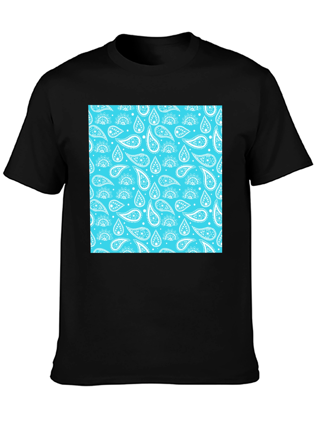 Black Black Tee with Aqua Paisley Design view 3