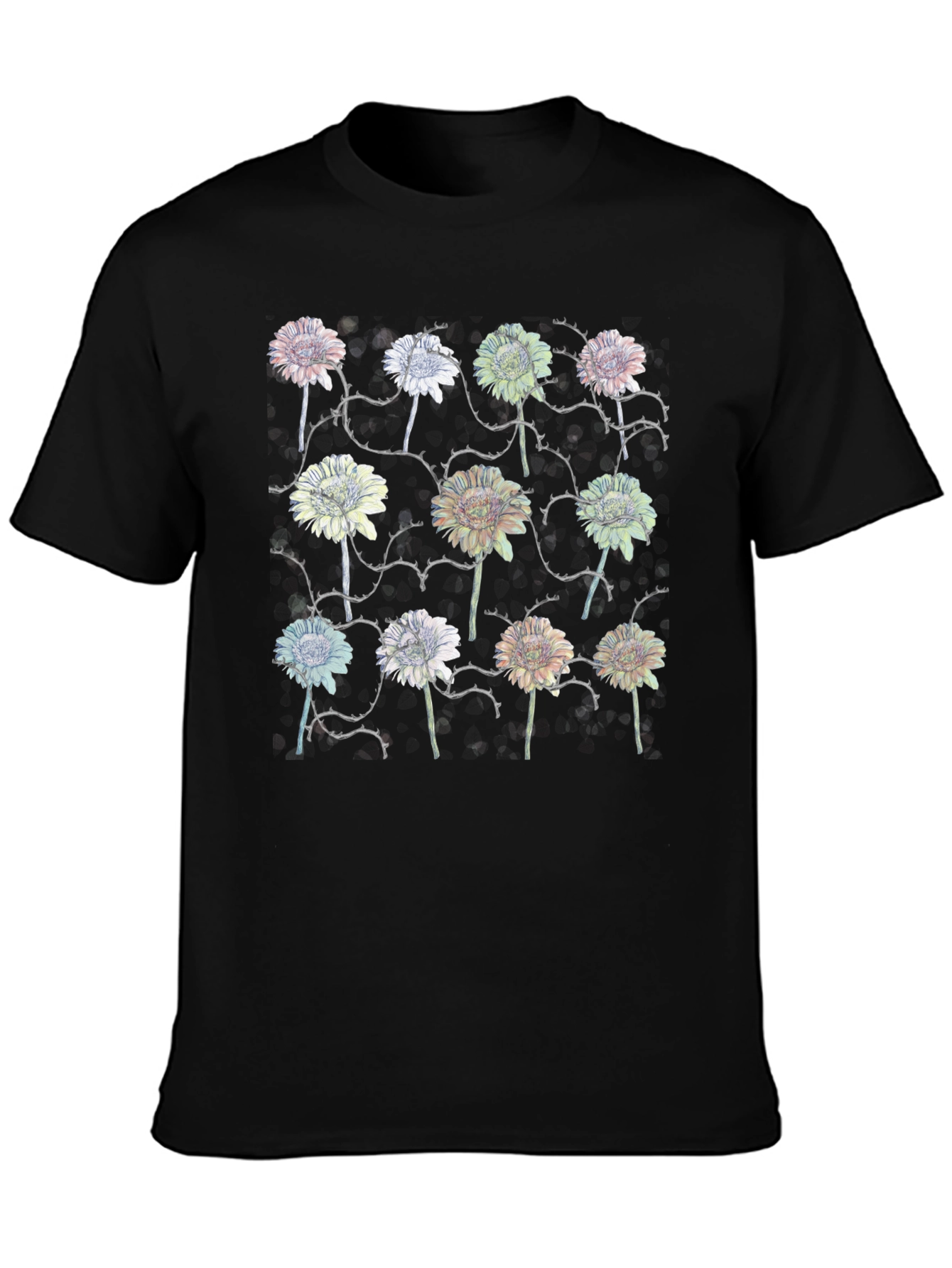 Black Floral Thorns Black T-Shirt view 3