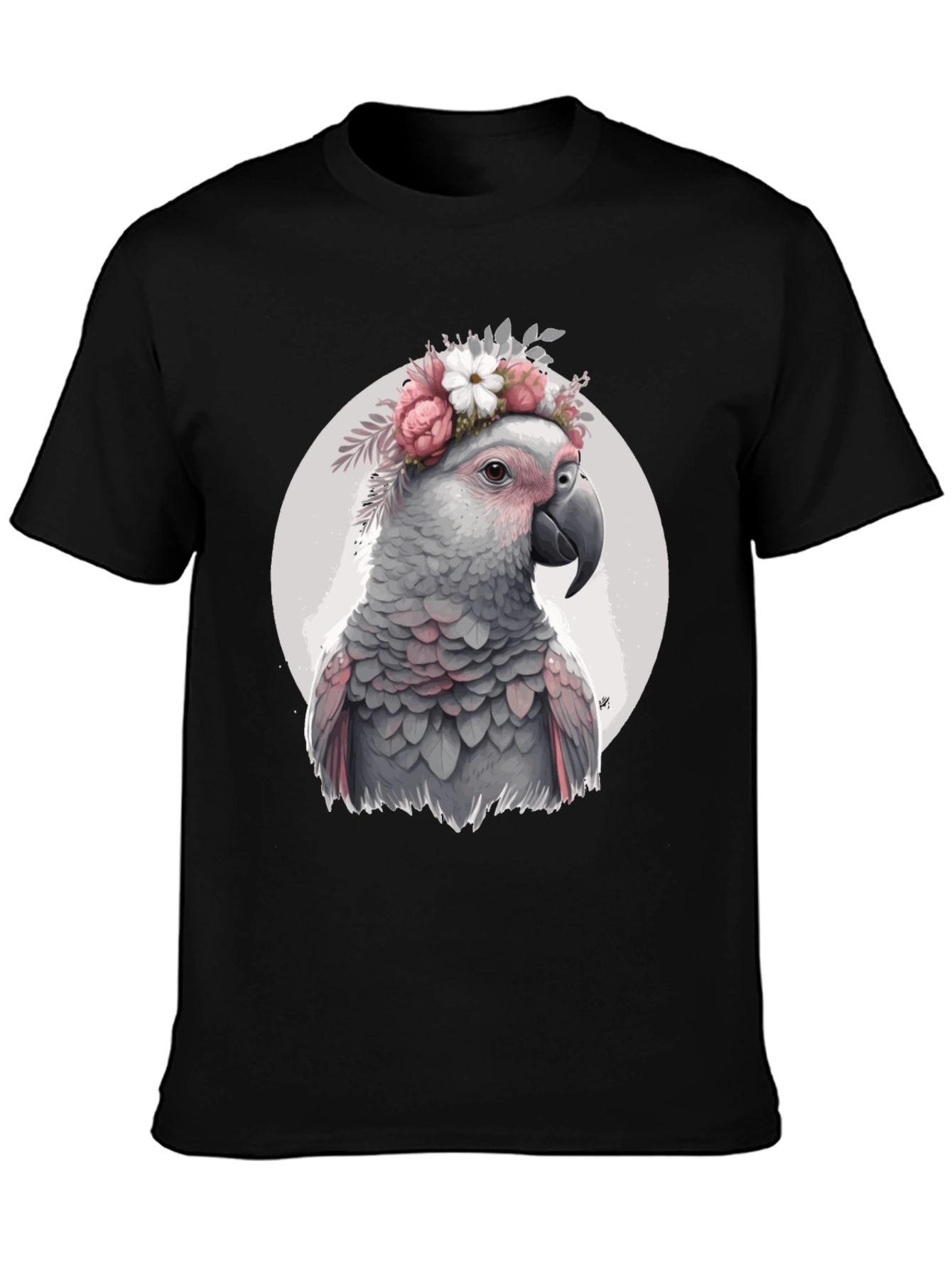 Black Parrot with Flower Crown T-Shirt - Unique Bird Lover Gift view 3