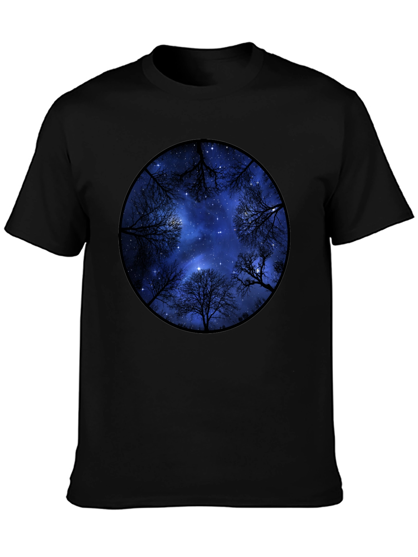 Black Starry Sky Trees Graphic Tee - Black Cotton Blend view 3