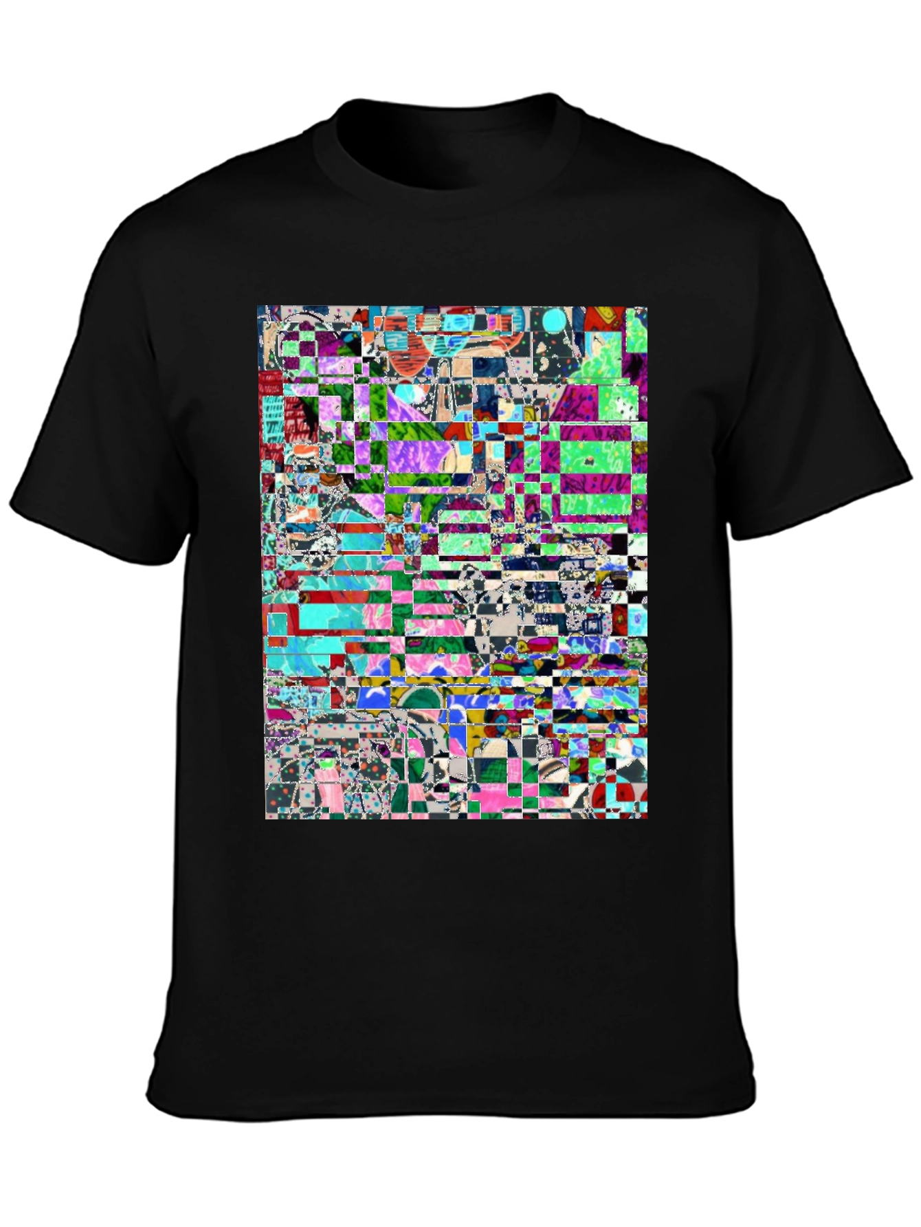 Black Abstract Glitch Art T-Shirt view 3