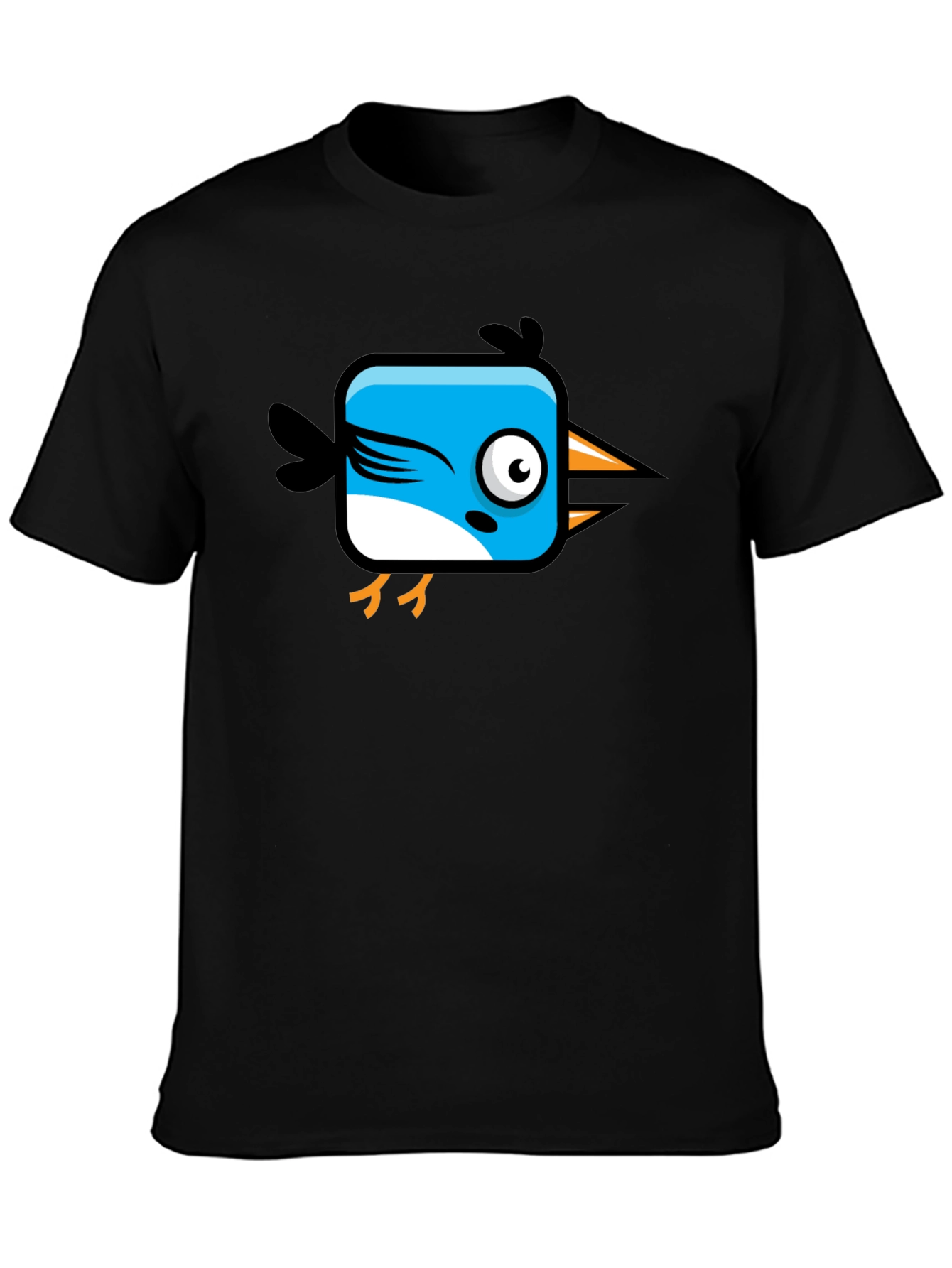 Black Funny Cartoon Bird Graphic Black T-Shirt view 3