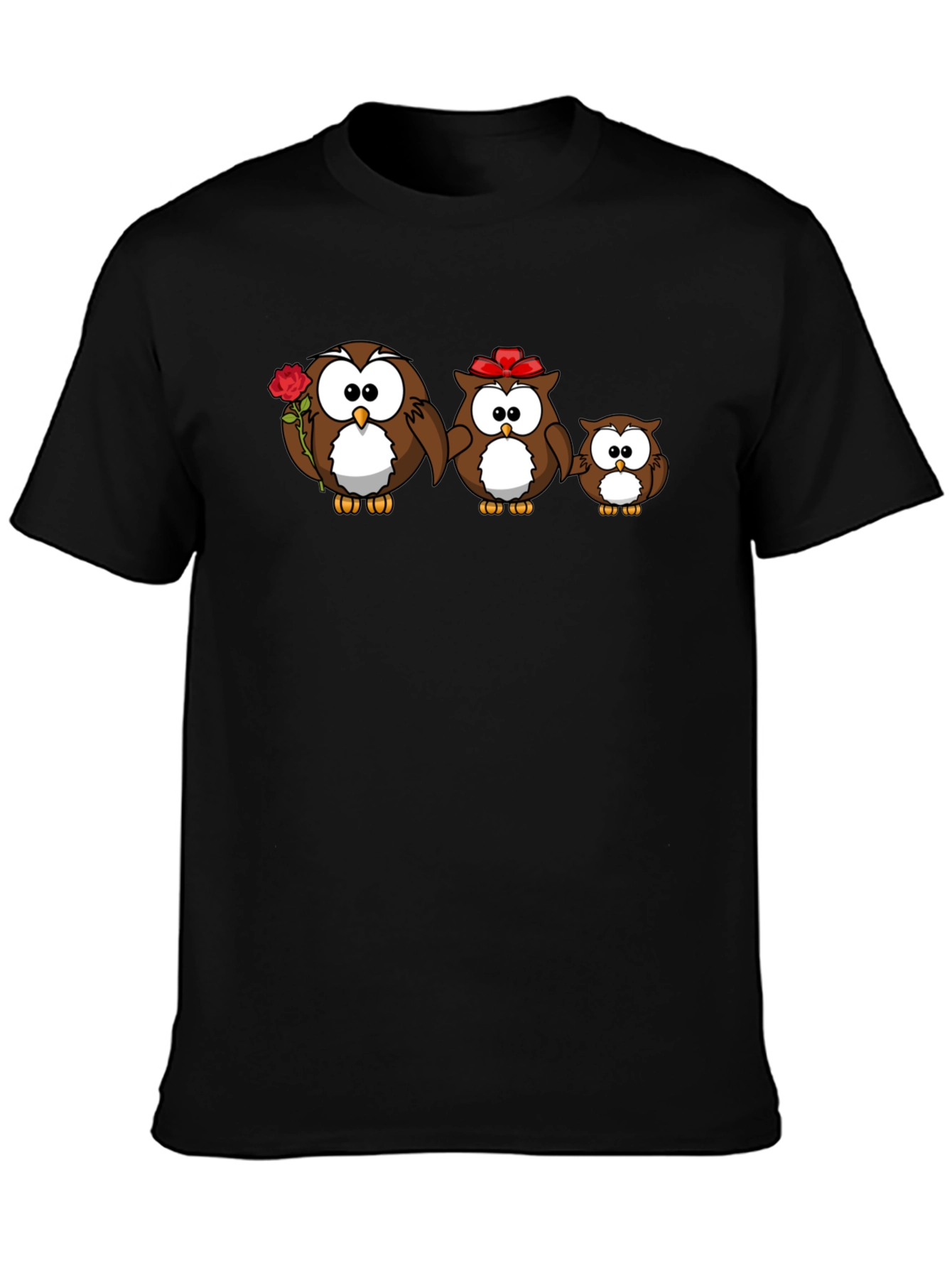 Black Cute Owl Family Graphic Tee - Black Cotton T-Shirt view 3