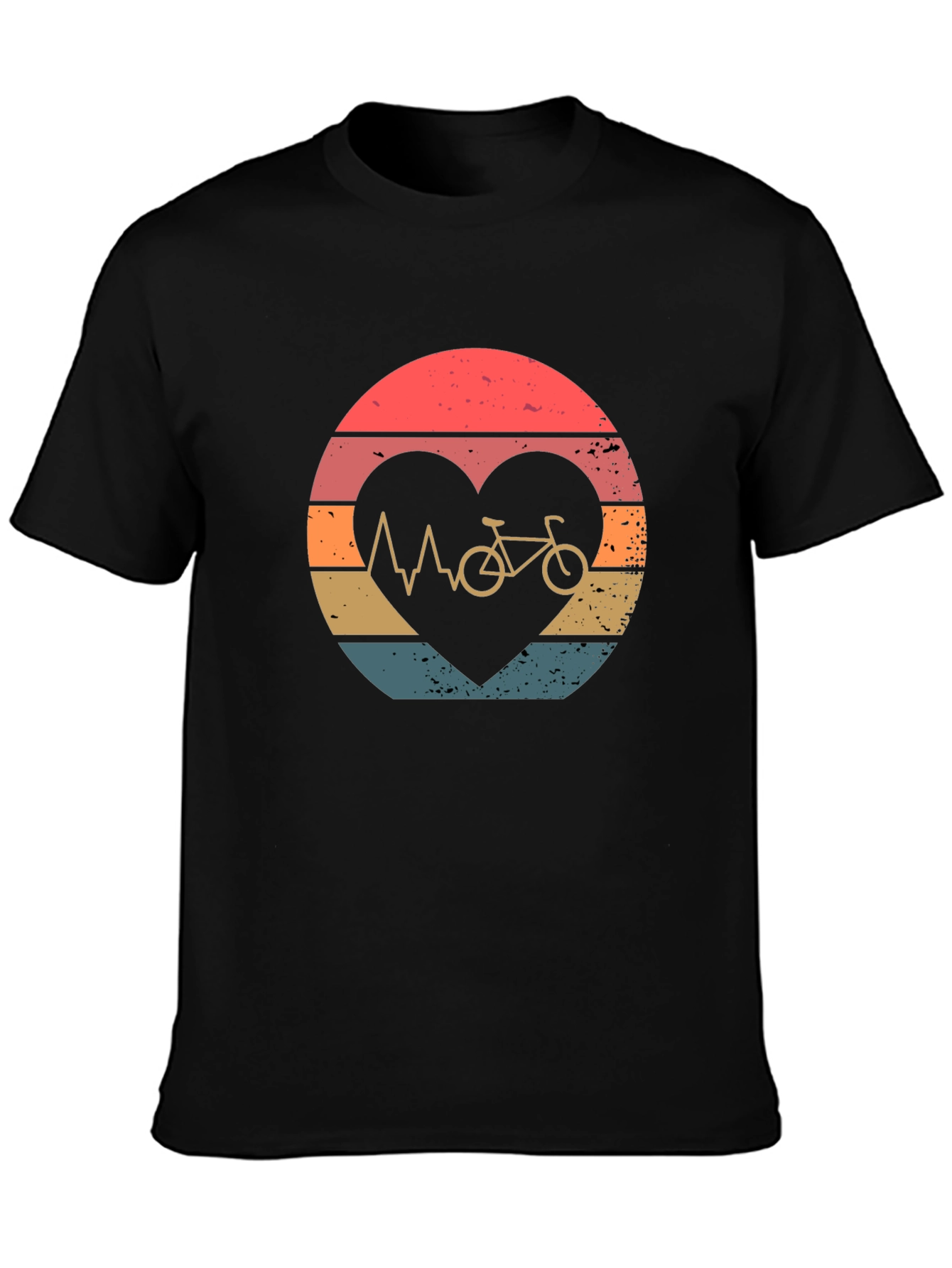 Black Cycling Heartbeat T-Shirt - Vintage Style Bike Love Tee view 3