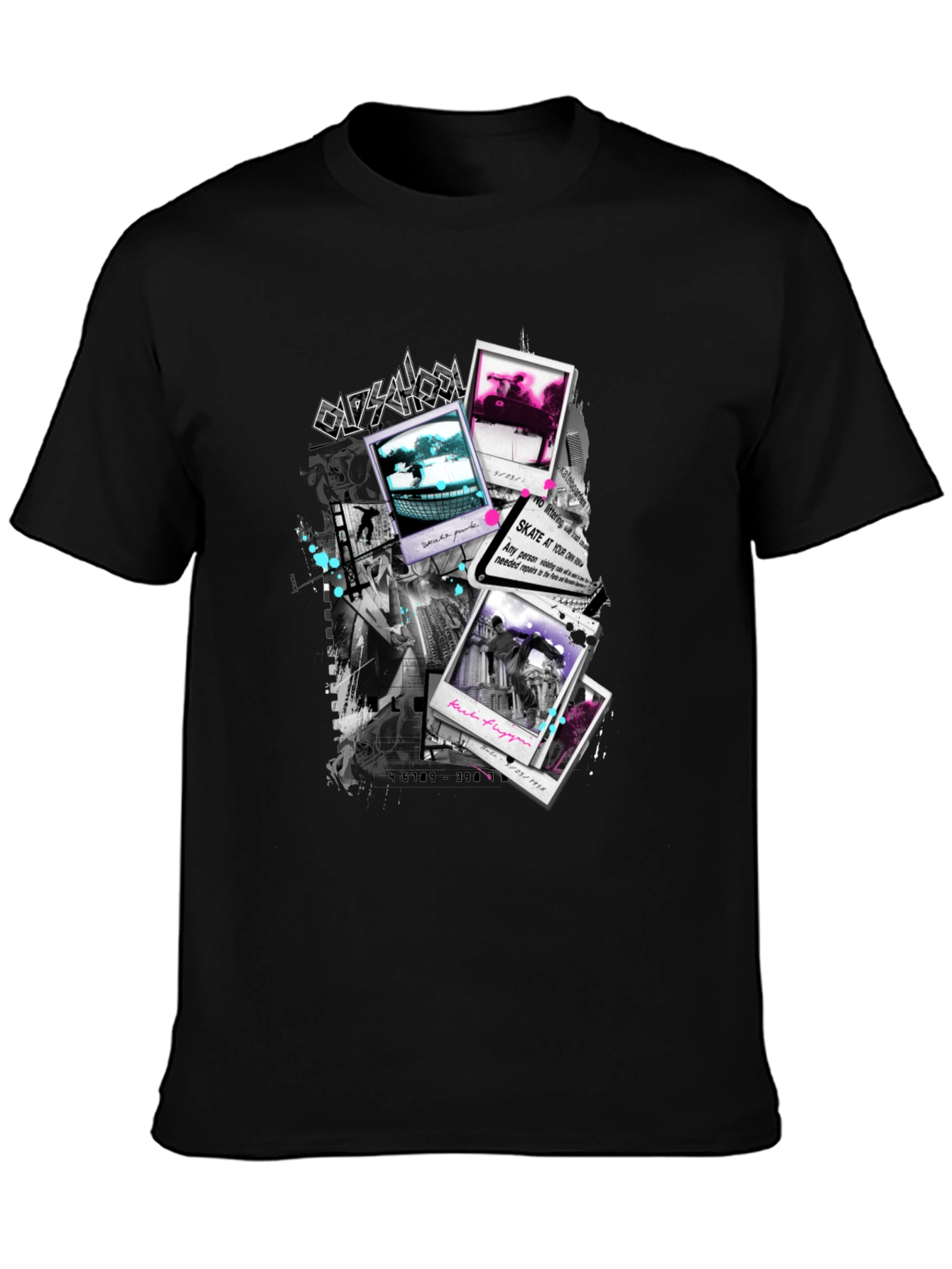 Black Skate Photos Graphic Print Black T-Shirt view 3