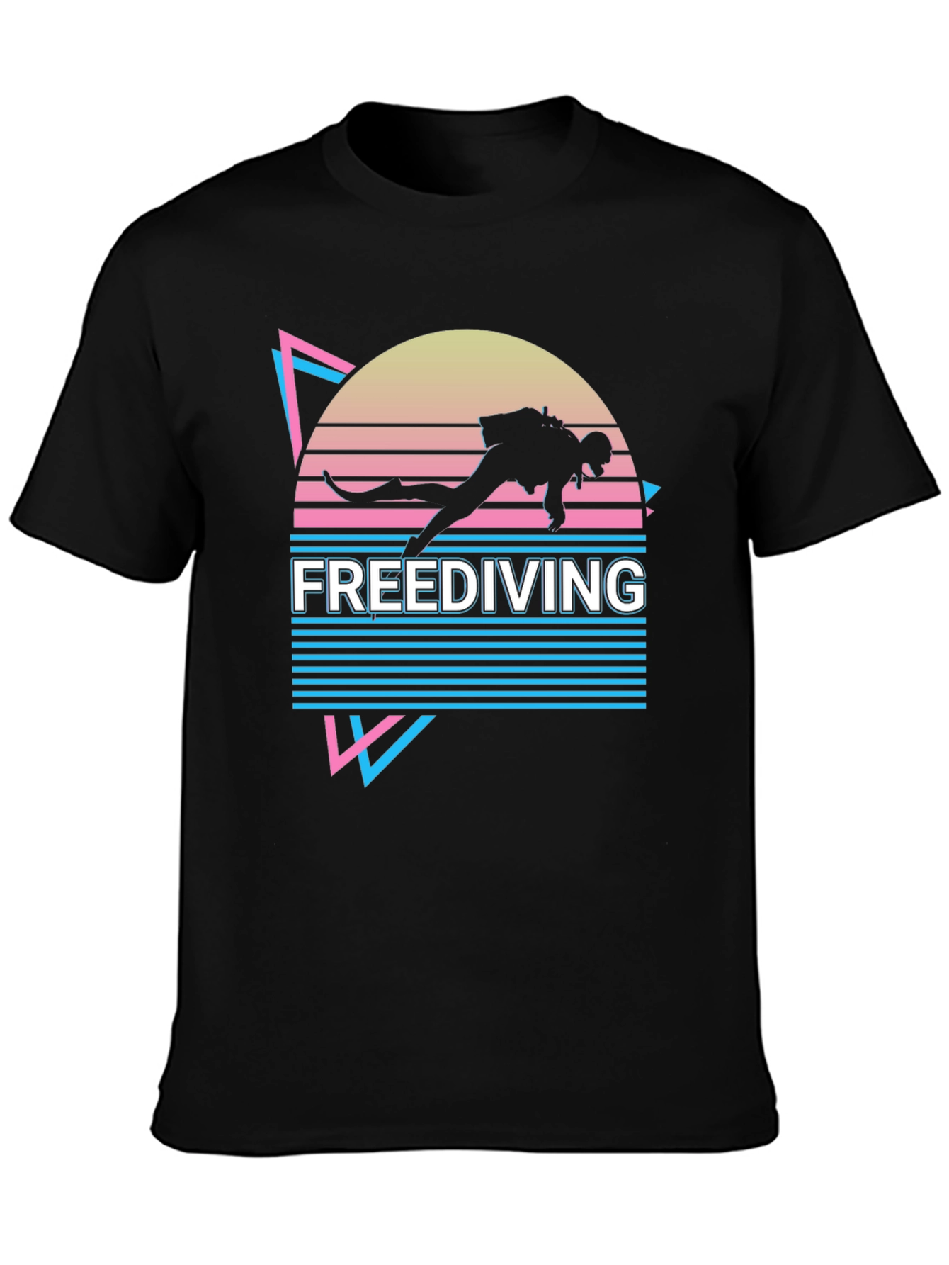 Black Freediving T-Shirt - Retro Diver Design view 3