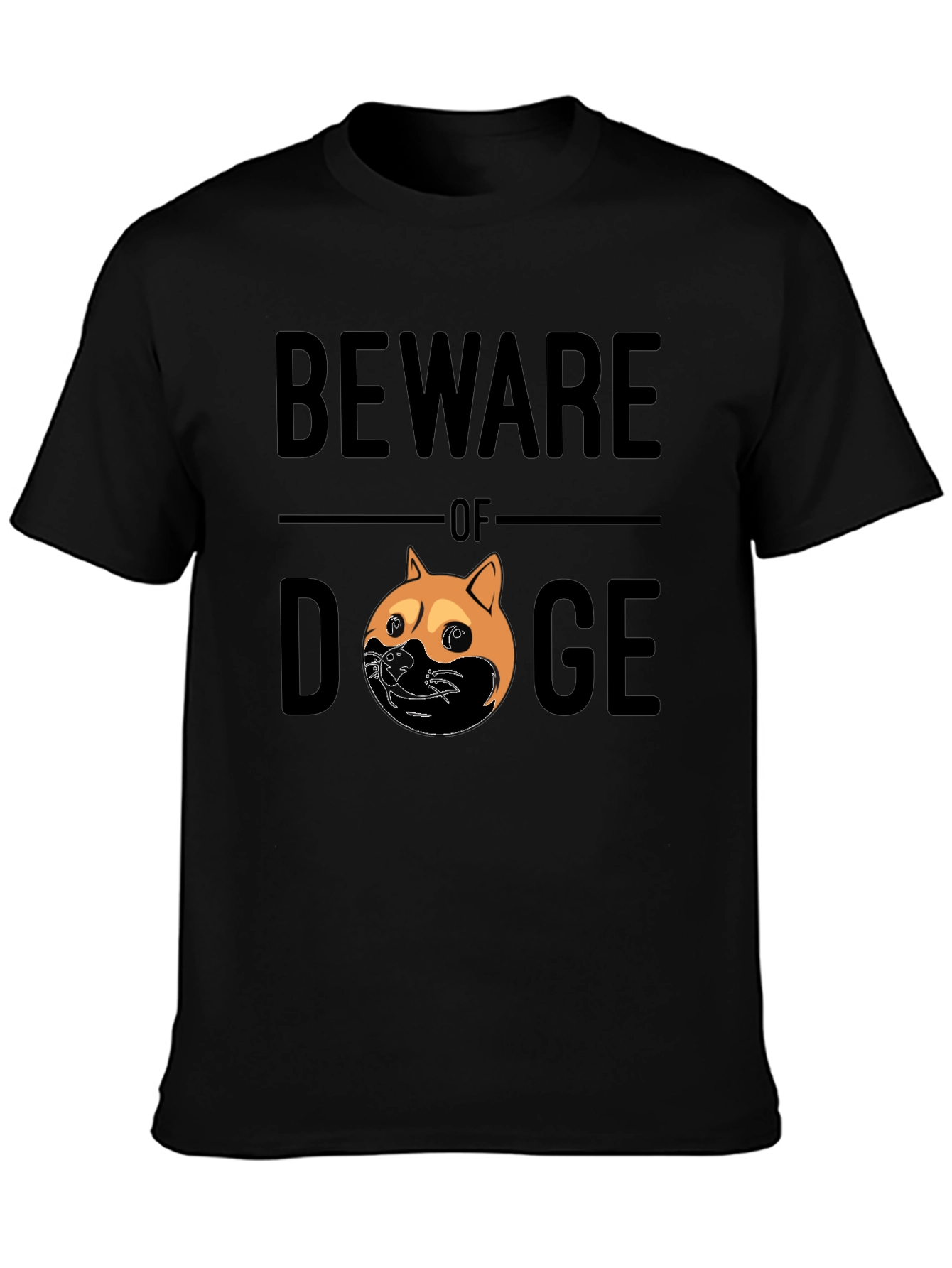 Black Beware of Doge Funny Graphic Tee - Black view 3