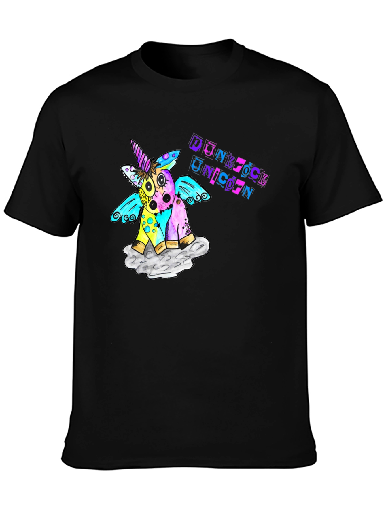 Black Punk Rock Unicorn Graphic T-Shirt view 3